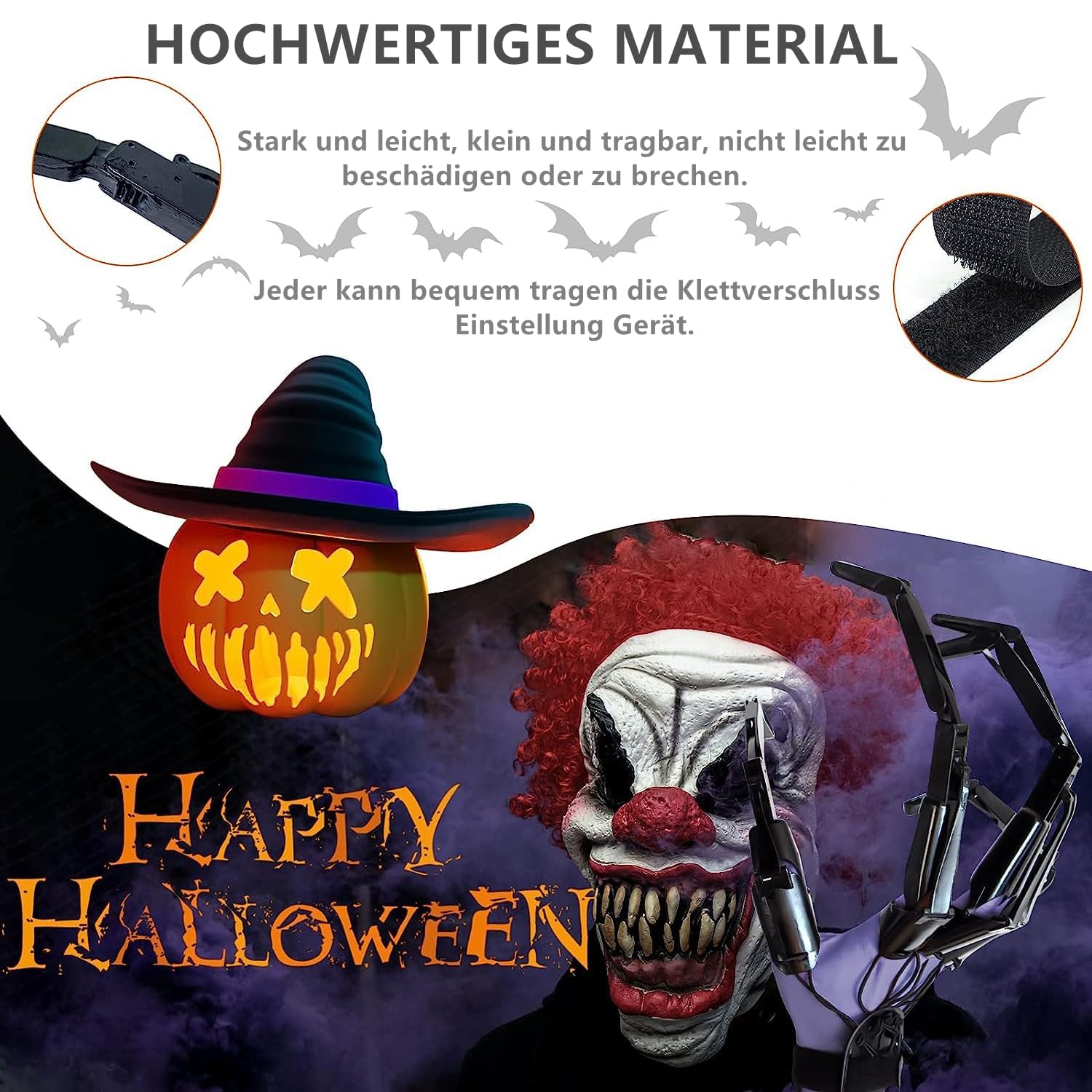 1 paio di dita articolate nere di Halloween, indossabili per dita articulate, con teschio e ditate, per tutte le dita e regolabili, per feste di Halloween, costume cosplay