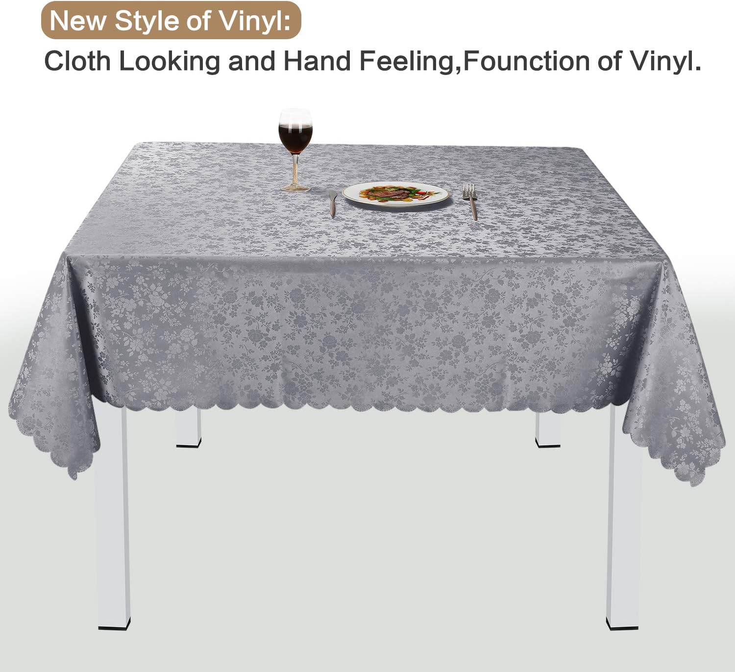 LOCIKA Washable Vinyl Tablecloth Easy Care Dinning Tablecloth Rectangle Heavy Plastic Tablecloth Waterproof Spillproof Vinyl Tablecloth (Grey, 60" X 120" Rectangle/Oblong)