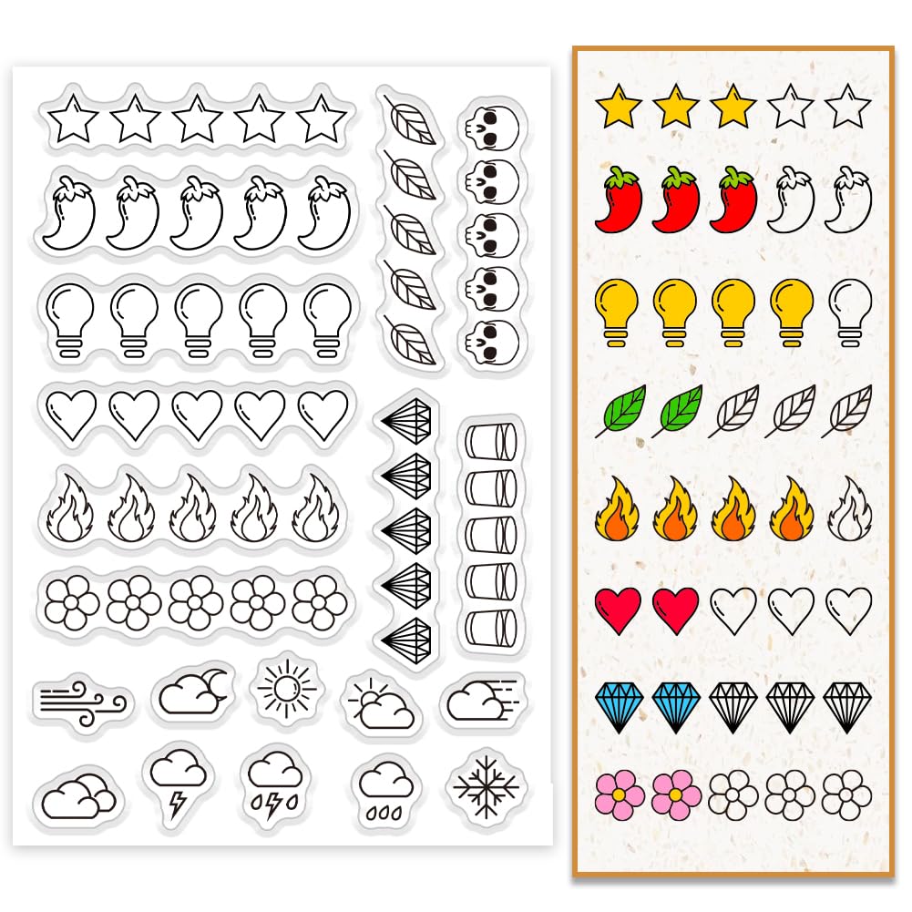 PH PandaHall11 Styles Clear Stamps for Card Making Weather Five-Star Skull Diamond Leaf Transparent Silicone Stamp Heart Paper Crafting Stamp for DIY Scrapbooking Card Journal Photo Album Decoration