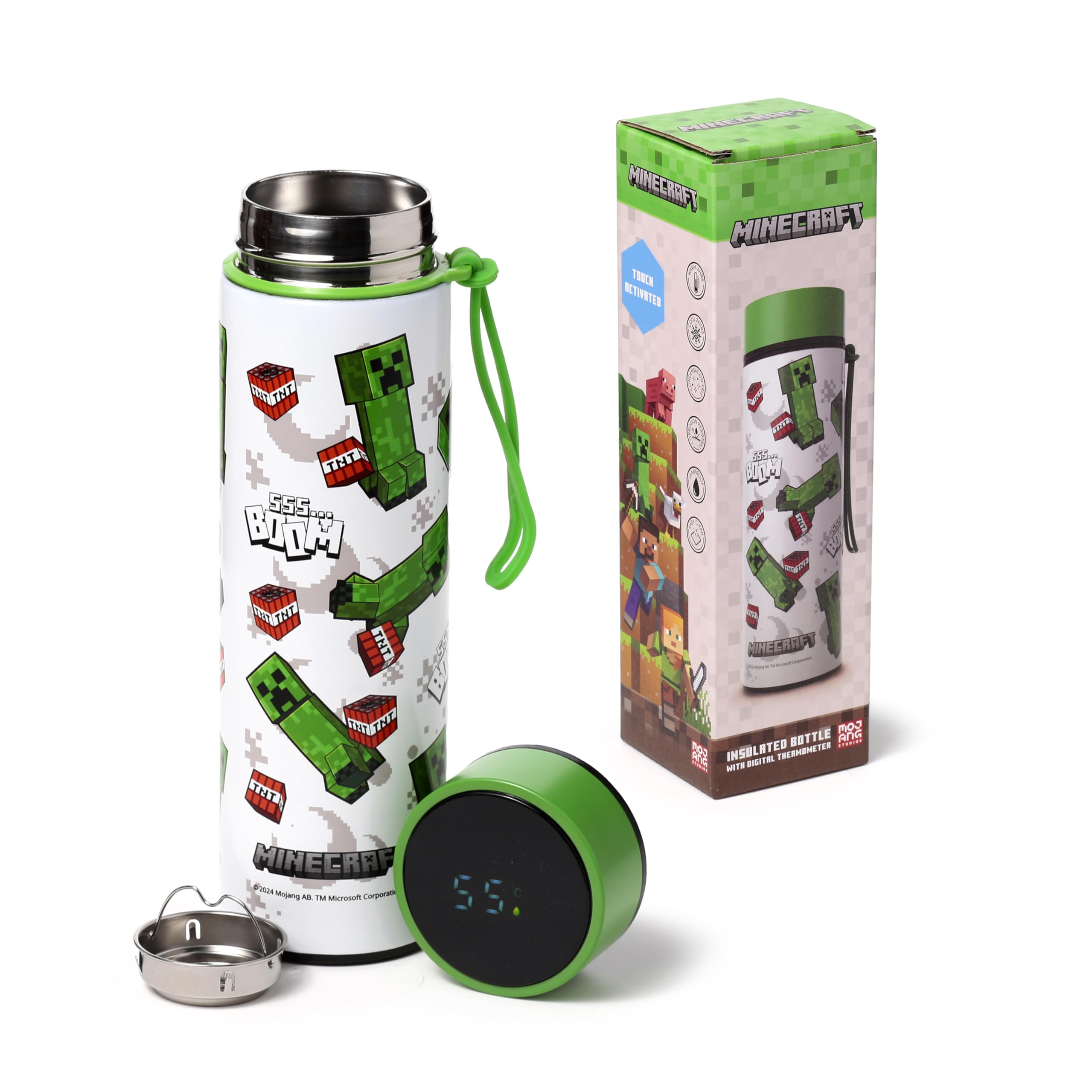 Minecraft SSS BOOM Digital Thermometer Bottle Hot Cold Insulated Travel Flask