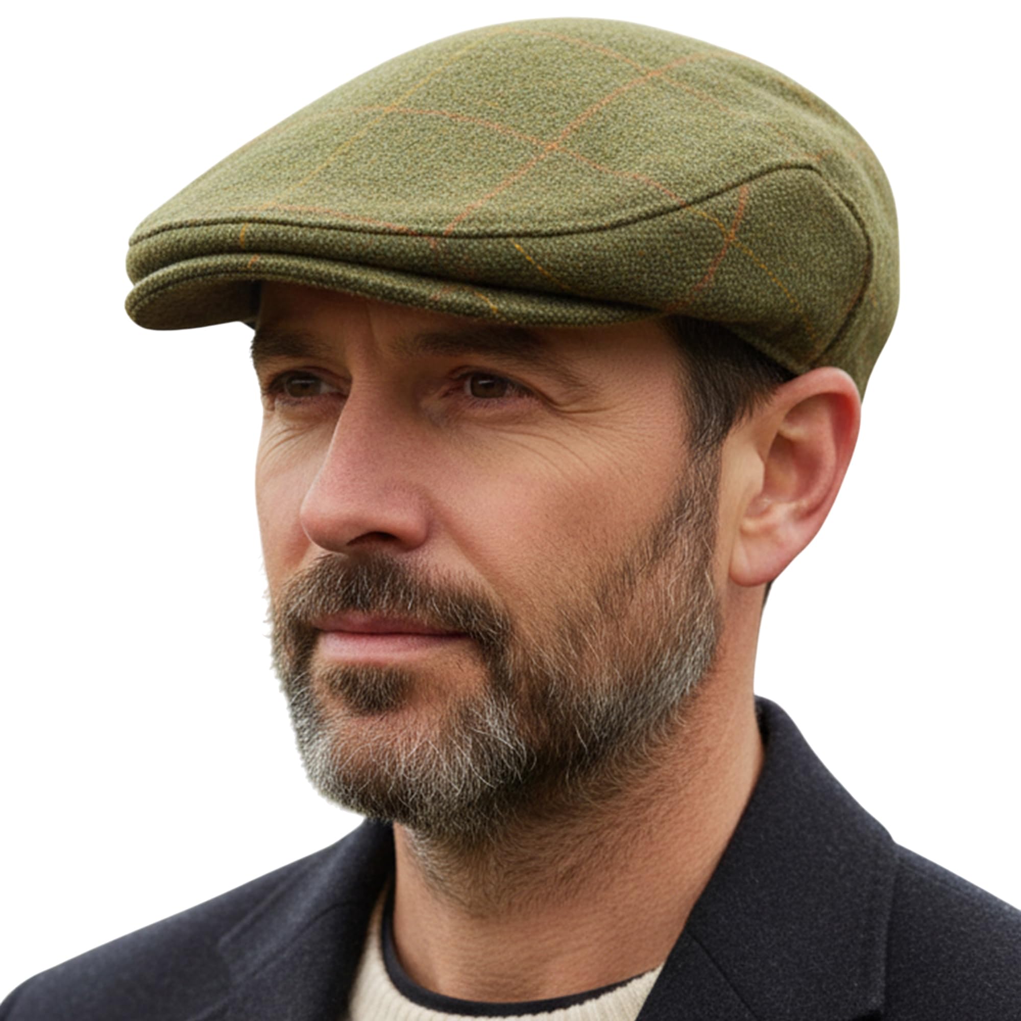 Game Technical Apparel Mens Dark Derby Tweed Flat Cap Teflon Coated Sizes XS - XXL Green
