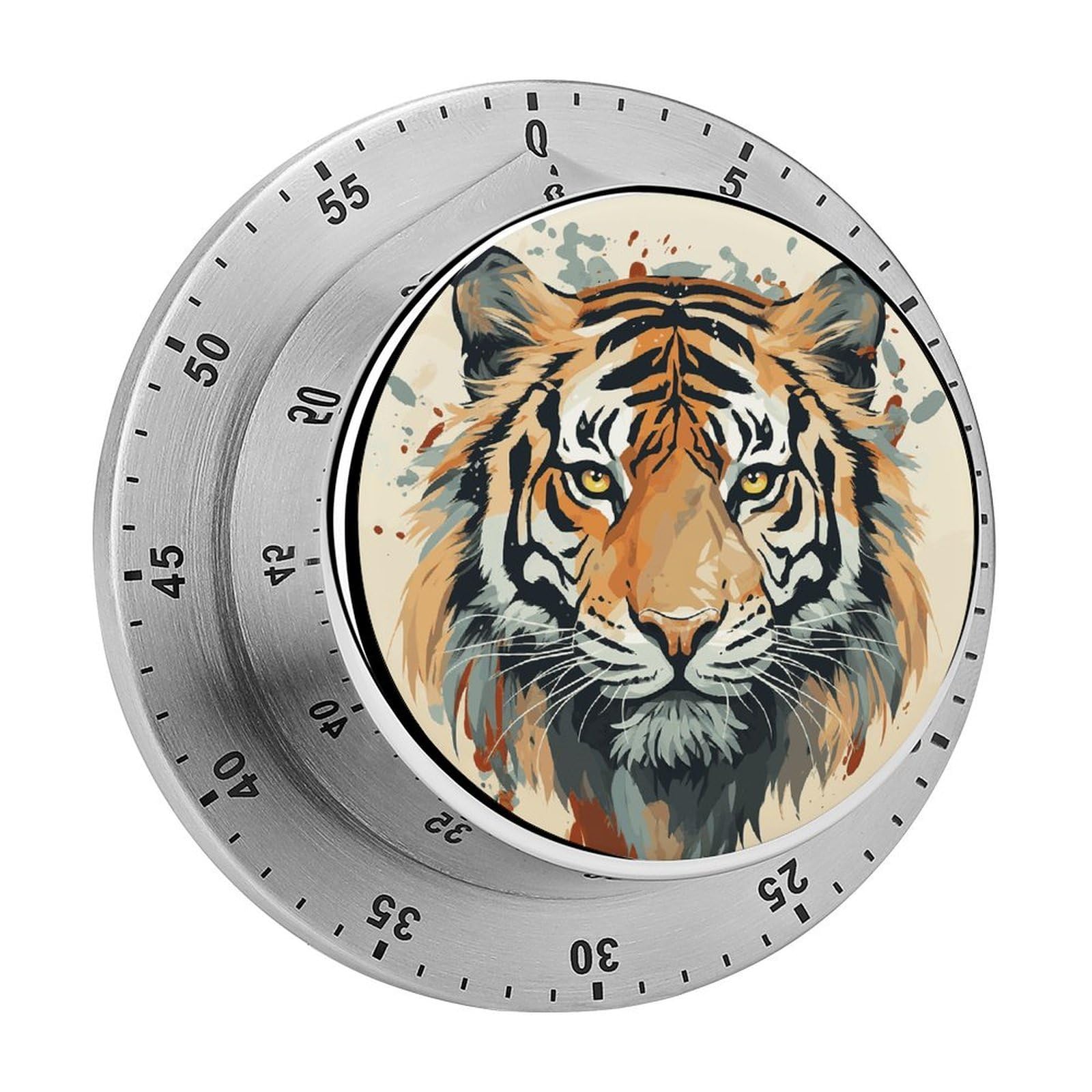 Mechanical Kitchen Timer with Magnetic Back, Stainless Steel Manual Year of The Tiger Tiger Face Printed Timer for Cooking and Time Management