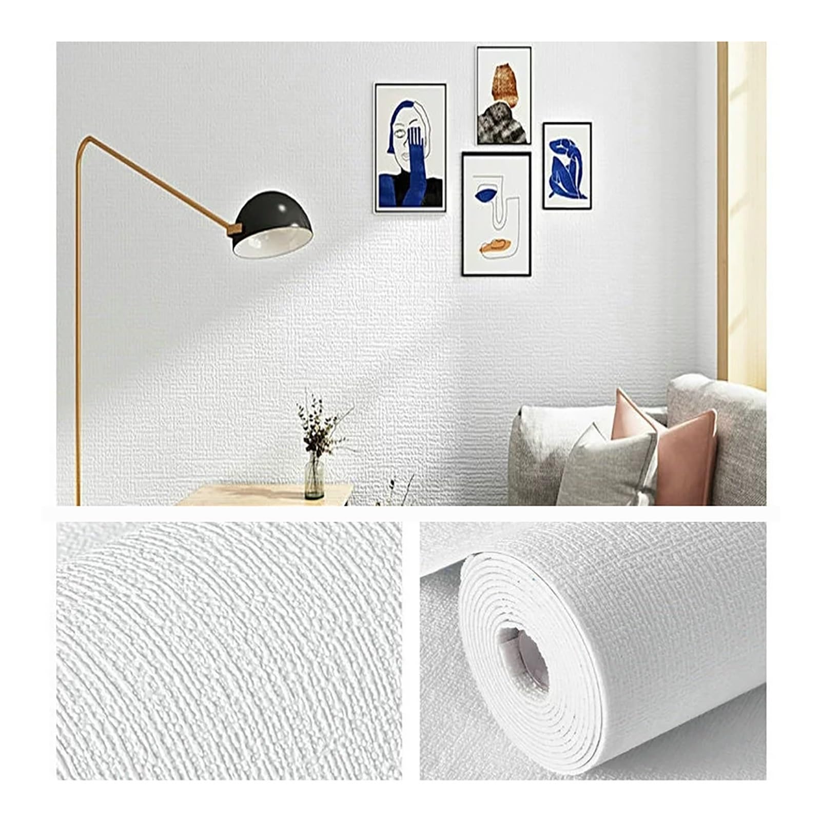 Papier peint adhésif haut de gamme effet lin moderne jaune clair rouleau de 10m