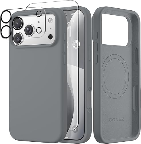 Miniatura 286 de GONEZ Funda de silicona para iPhone 14 Pro Max, compatible con MagSafe, con protector de pantalla + protector de lente de cámara, silicona líquida a