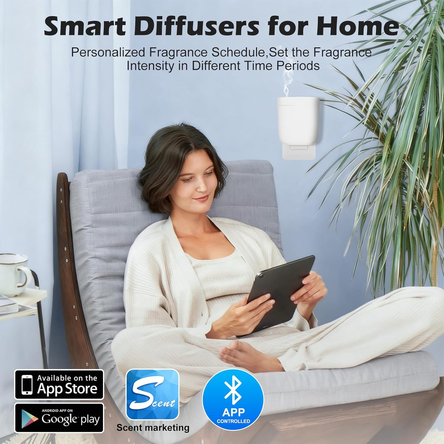 Smart Plug in Wall Diffuser,Compact Waterless Essential Oil Diffuser Scent Air Machine,Portable Cold Air Fragrance Diffuser for Home Office Quiet&Long Lasting 60ML 500Sq Relaxation Housewarming Gift