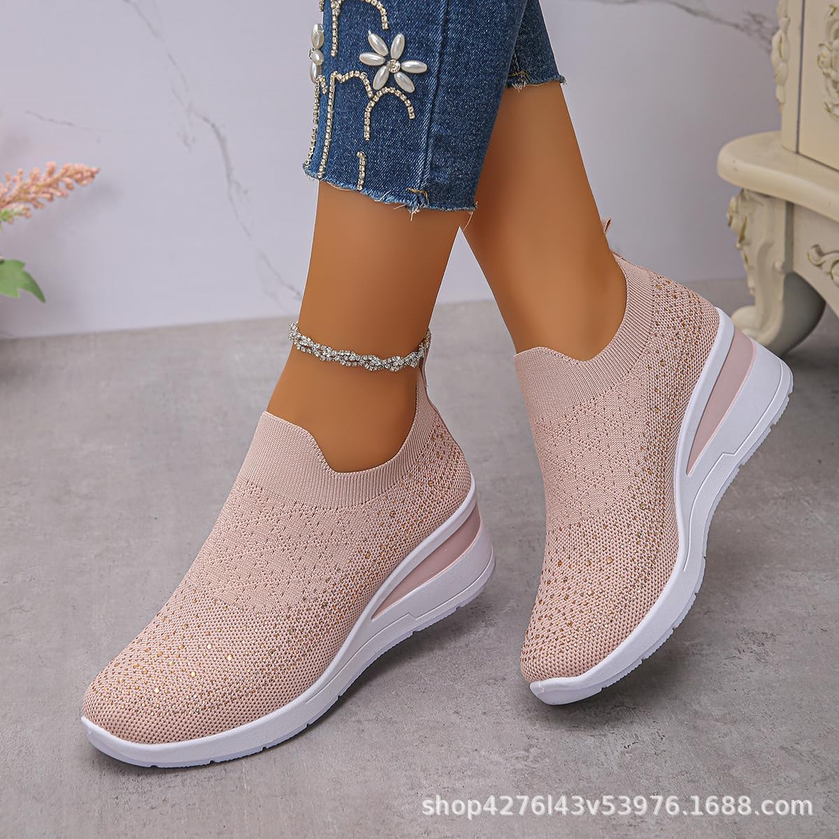 Zapatillas de cuña con diamantes de imitación para mujer
