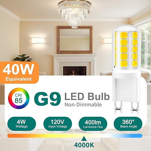 Miniatura 2 de DiCUNO Bombilla LED G9 equivalente a 40 W 4 W, 4000 K blanco natural, bombilla T4 de 400 lm, no regulable, base G9 de repuesto bi-pin para