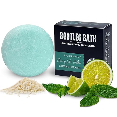 Barra de champú fortalecedora con proteína de agua de arroz y aceite de argán, vegano, sin sulfatos, sin ftalatos, sin parabenos, ecológico, barra