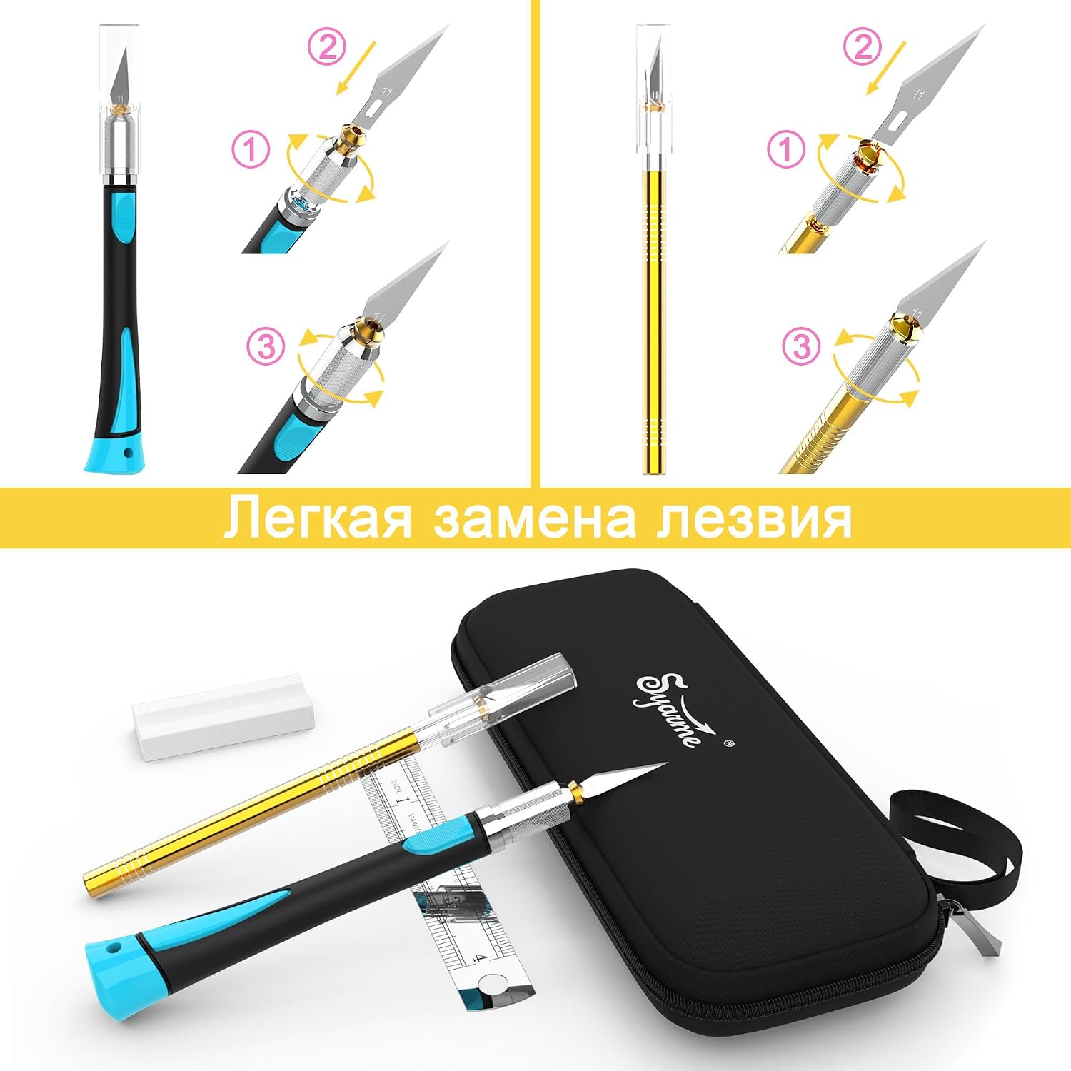Craft Knife Set, Cutter Manualidades Precision, Cutter de Precision con Mango de Goma, Para Cortar, Tallar y Modelismo, Contiene 2 Cuter Manualidad, 20 Cuchillas de Recambio, Caja de Almacenaje