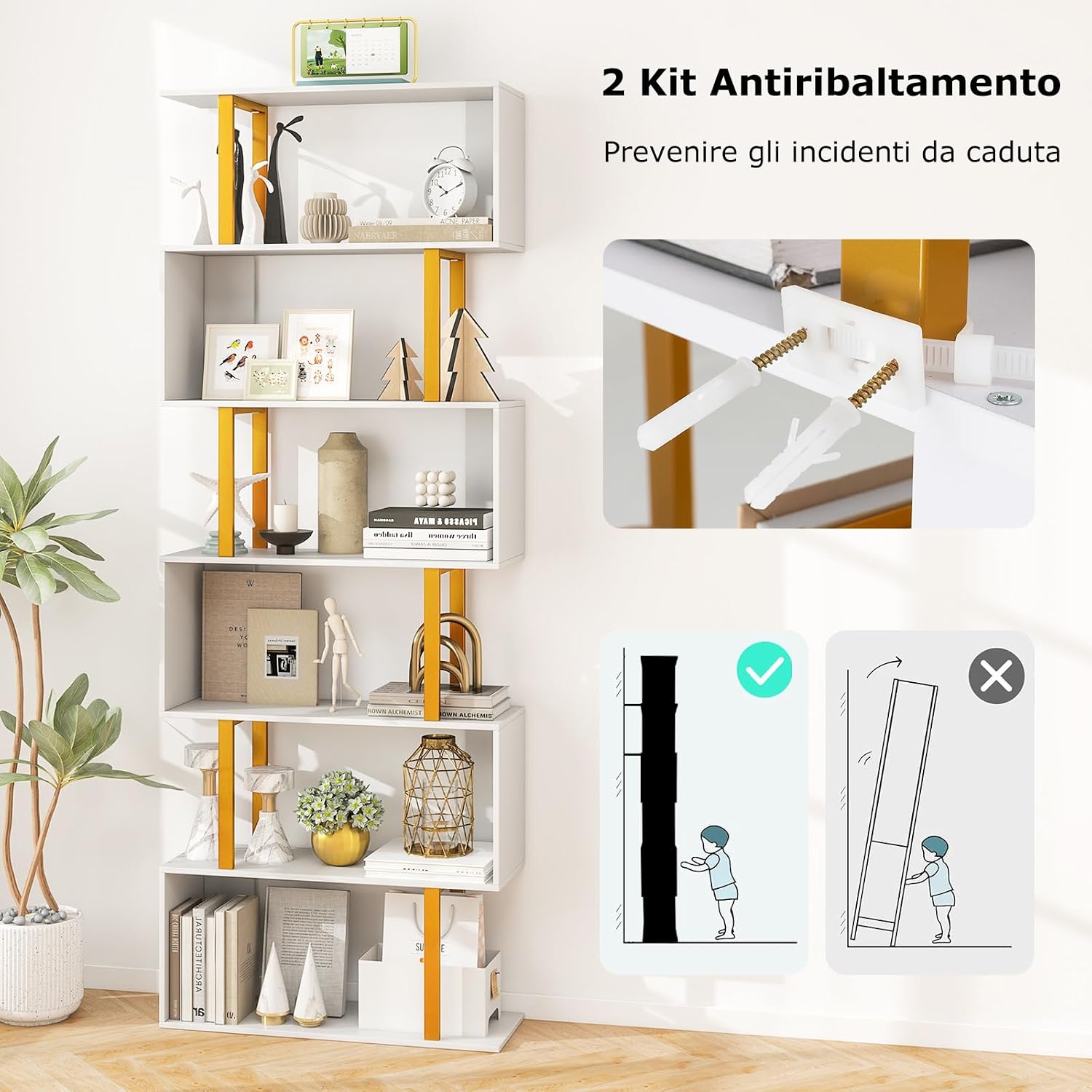 GIANTEX Libreria 3 Livelli 6 Cubi Aperta - Scaffale In Legno Con Gambe In Metallo, Ripiani Regolabili, Antiribaltamento - 120x35x79,5 Cm - Naturale