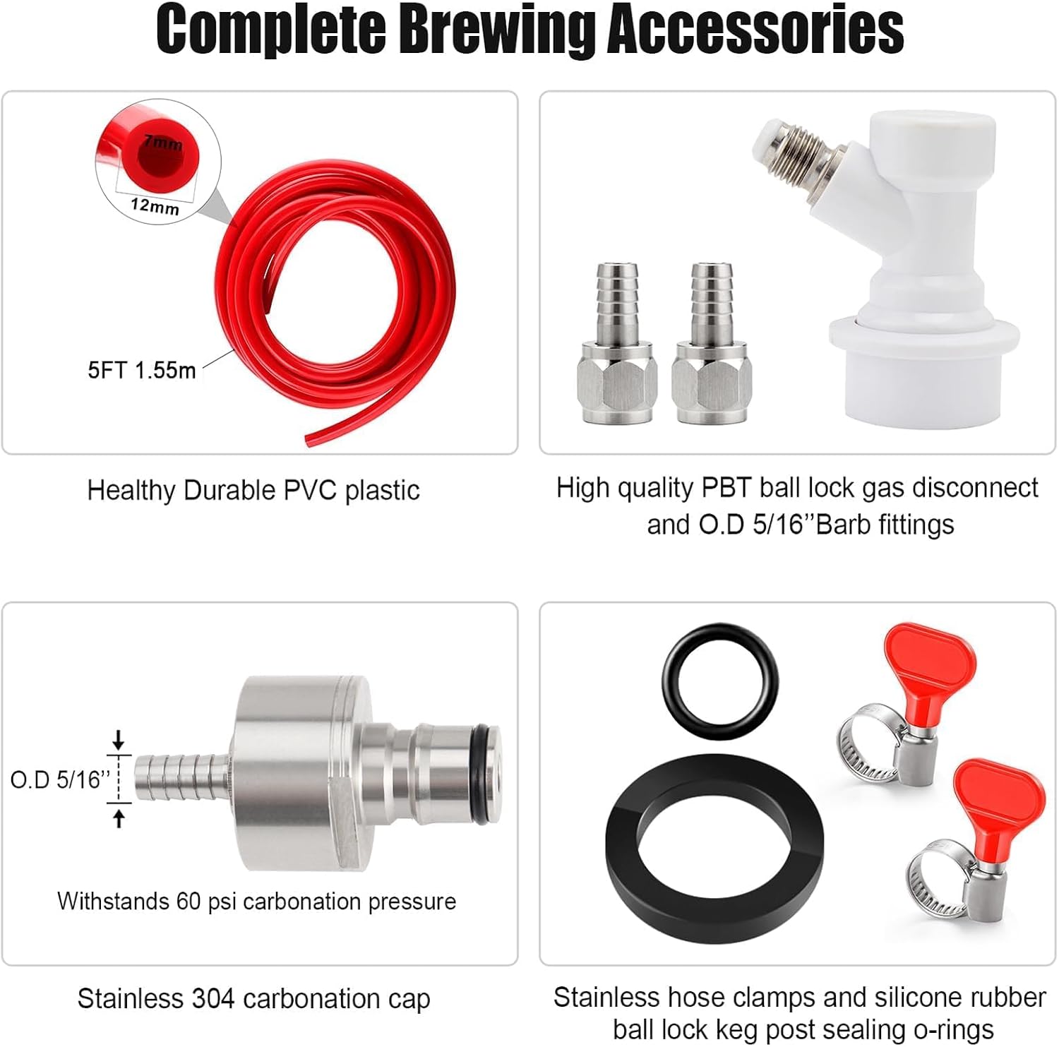 MRbrew 5 Feet Gas Line Ball Lock Keg Fitting Carbonation Cap Kit