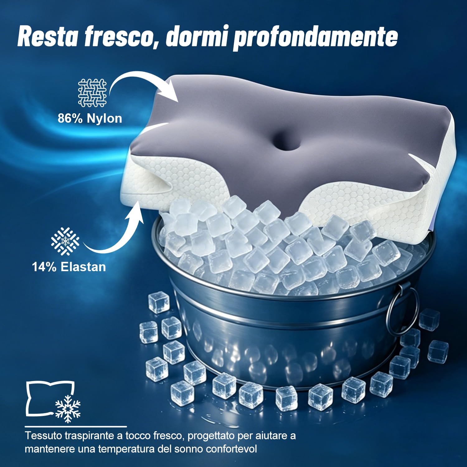 IDEA Cuscino Cervicale, Cuscino Antirussamento Memory Foam, Cuscino Ortopedico Cervicale per Dormire, Cuscini Ergonomico per Migliorare la qualità del sonno, 65x40x11/14 cm