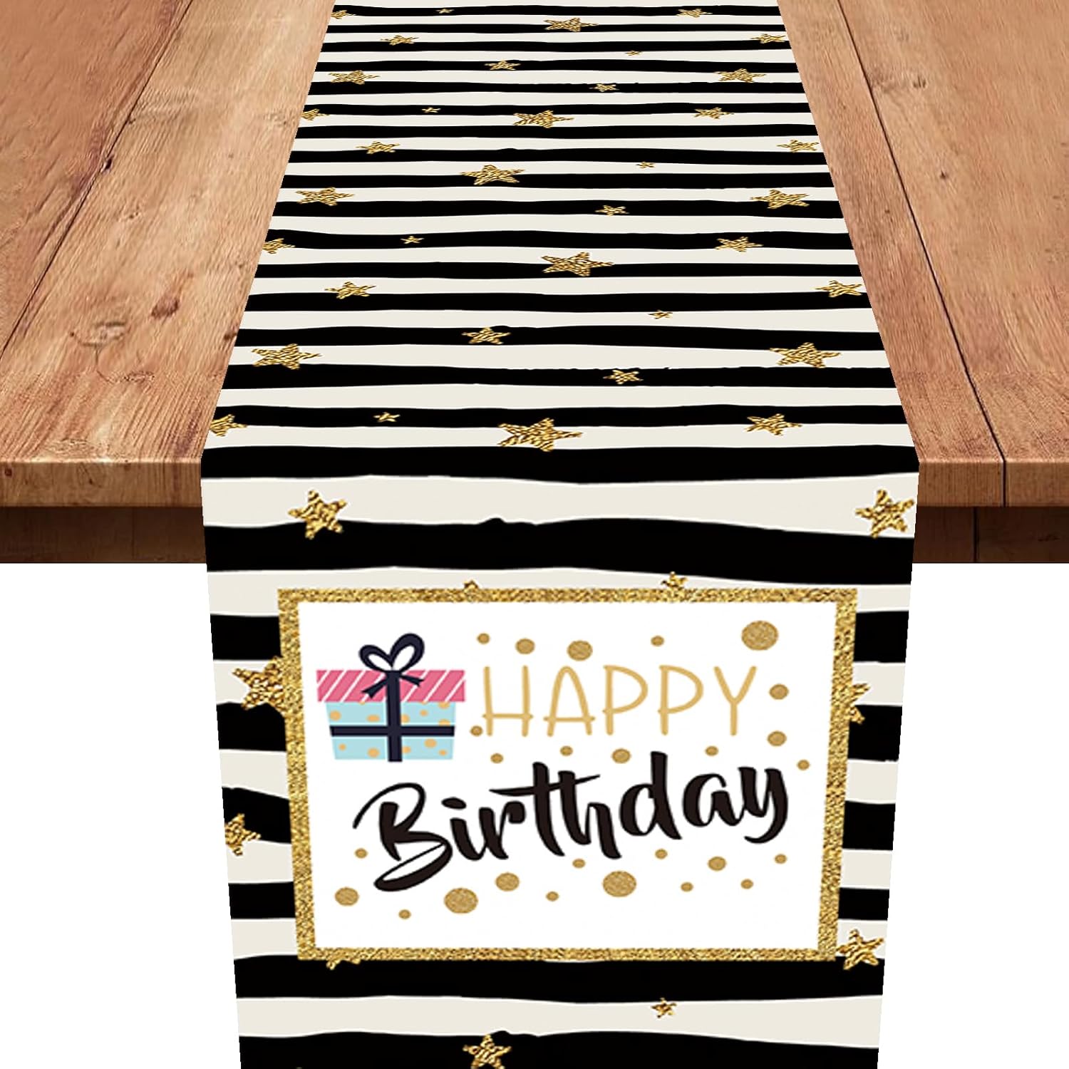 Happy Birthday Table Runners,Black White Stripe Birthday