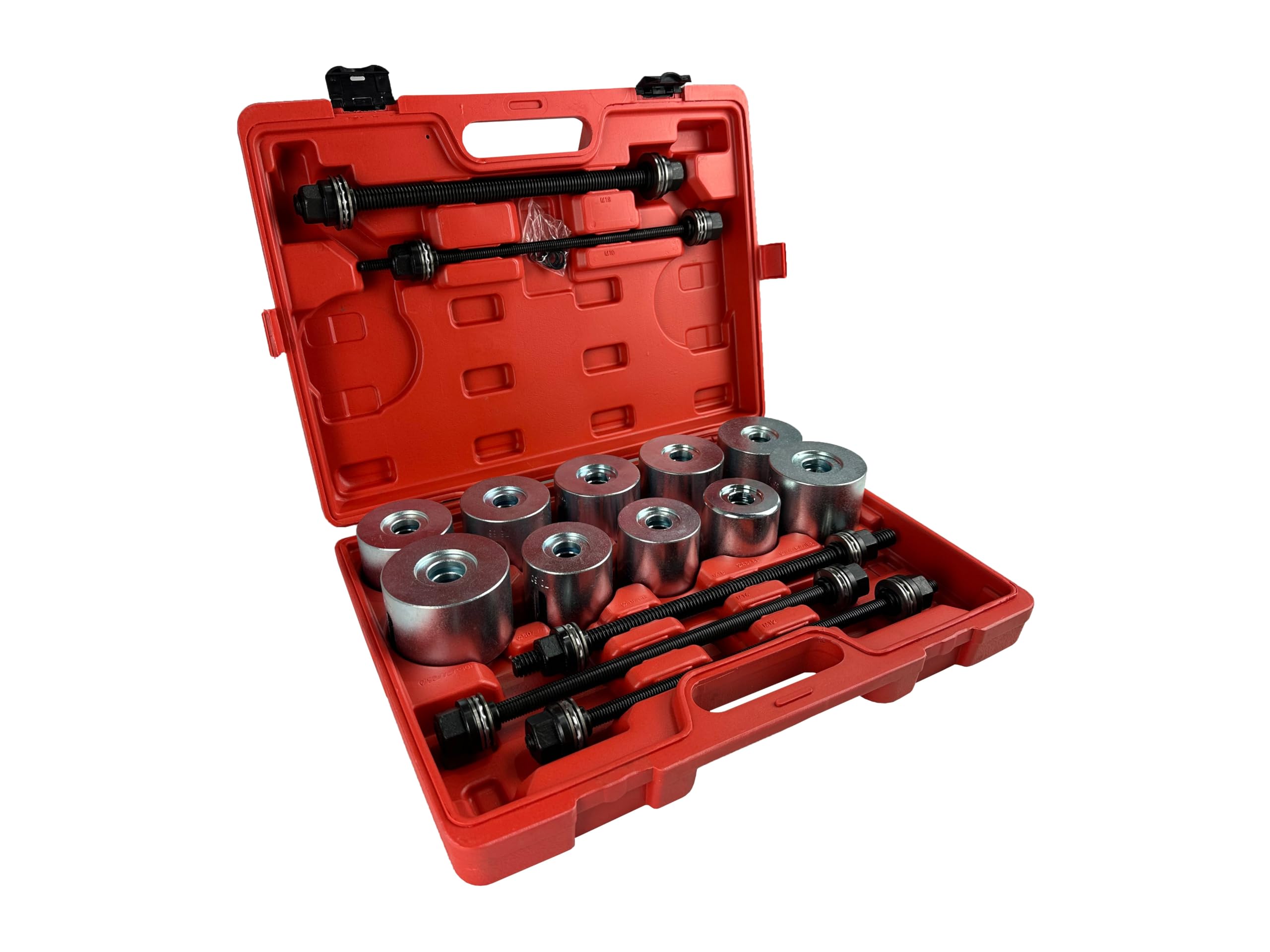 Set estrattore per Silent Block 34–90 mm e boccole con 22 Manicotti di pressatura e 5 Mandrini e Dadi, Kit per rimozione di boccole con Cuscinetti di Tenuta per Auto Camion