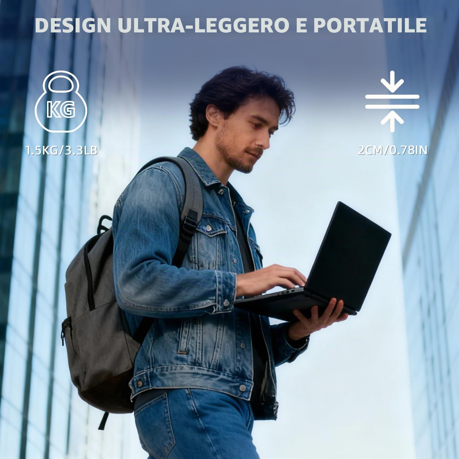Notebook 15,6'' N5095 Quad Core, 16GB RAM 128GB SSD, Schermo FHD IPS, Tastiera Retroilluminata, Lettore di Impronte, WiFi 5, PC Portatile Leggero per Studio, Lavoro e Casa (Tastiera UK+pellicola IT)