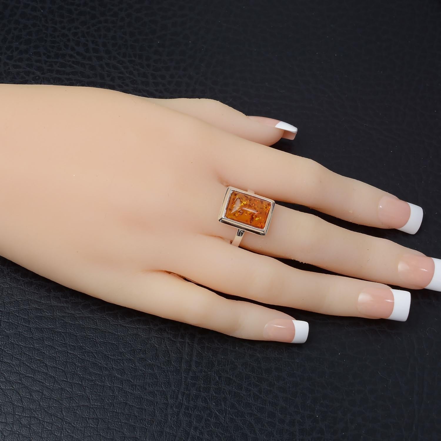 Holiday Gift Shops Sterling Silver and Baltic Honey Rectangle Amber Ring