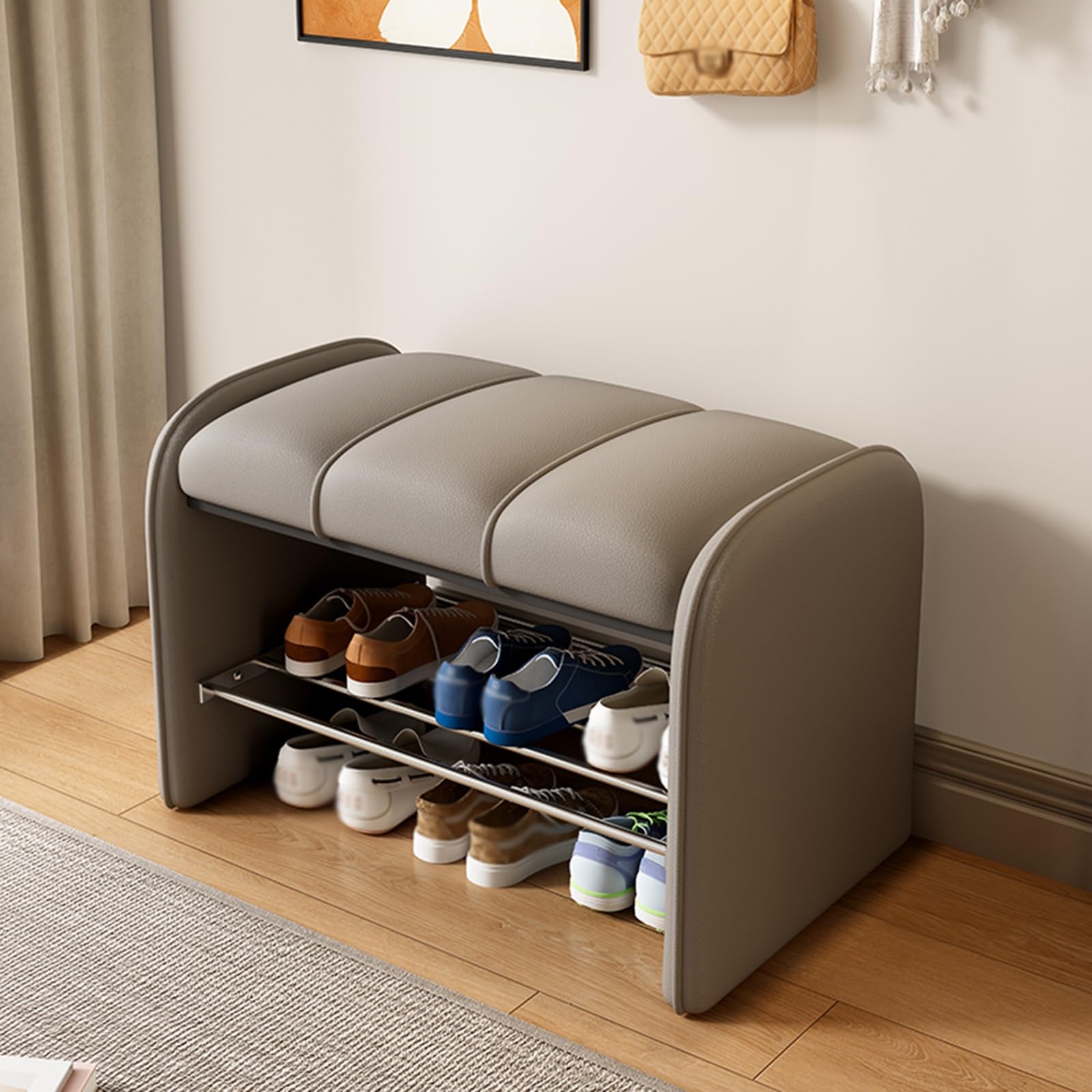 GHFXSCV Multifunctional Upholstered Entryway Bench with Storage, Gray Shoe Rack, Sturdy Footrest, Indoor nizer, 60x37x45cm (23.6x14.6x17.7in)