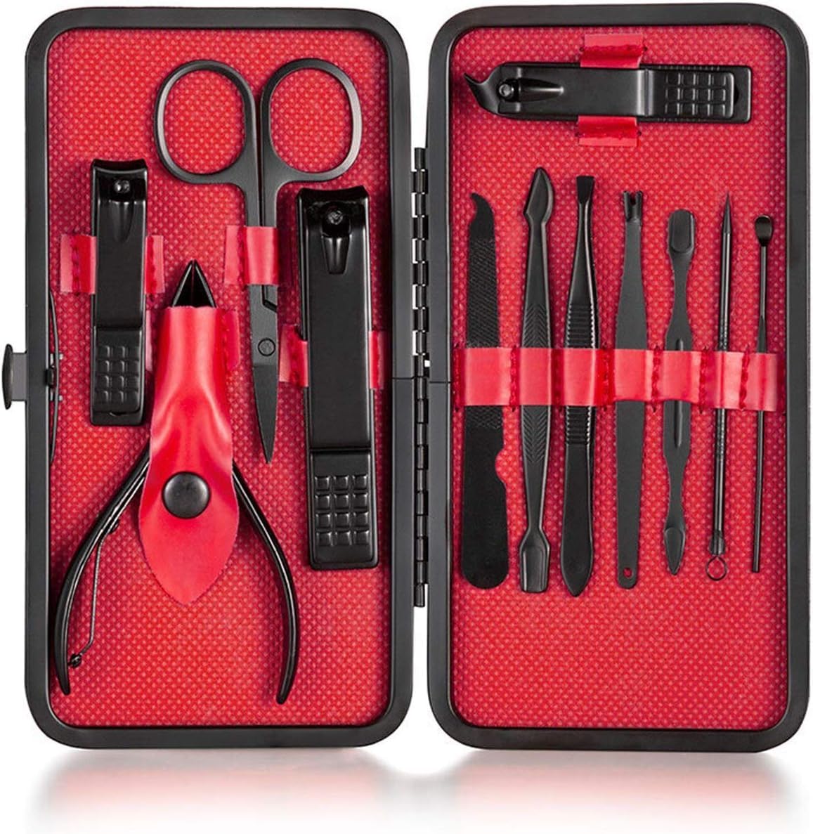Clefairy Manicure Set, 12pcs Nail Clippers Pedicure Kit Nail Care Kit Manicure Professional Tools Gift for Men Women Friends and Parents (Black & Red)-picture-23