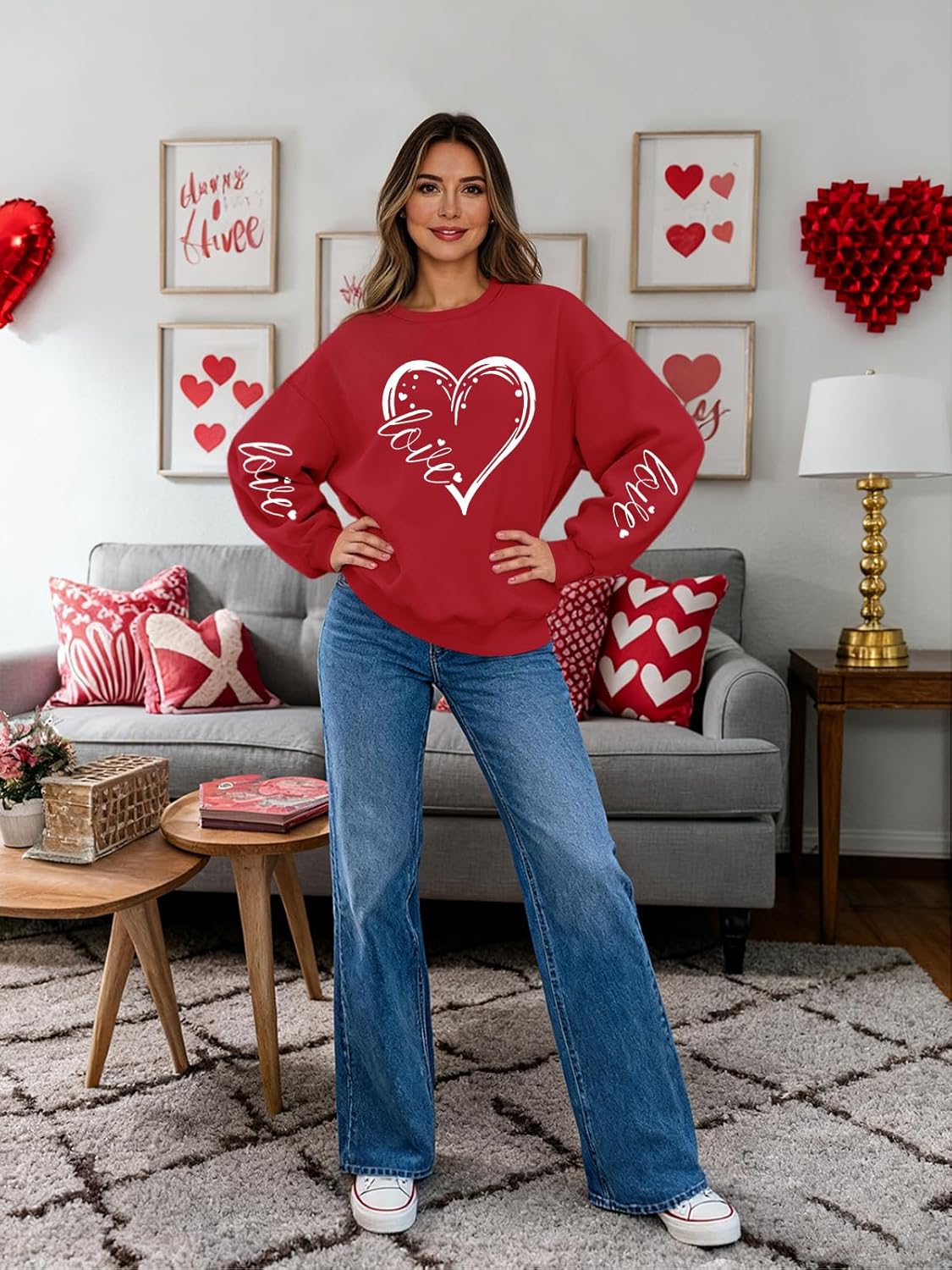 Valentines Sweatshirts for Women Oversized Cute Heart Love Sweatshirt Valentine Gift Long Sleeve Shirts - Image 7