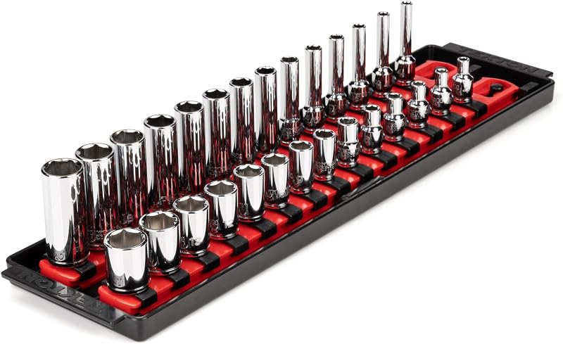 Jogo de Soquetes TEKTON com Encaixe de 6,35 mm, 6 Pontos, Métricos, Rasos e Profundos, 28 Peças | SHD90211