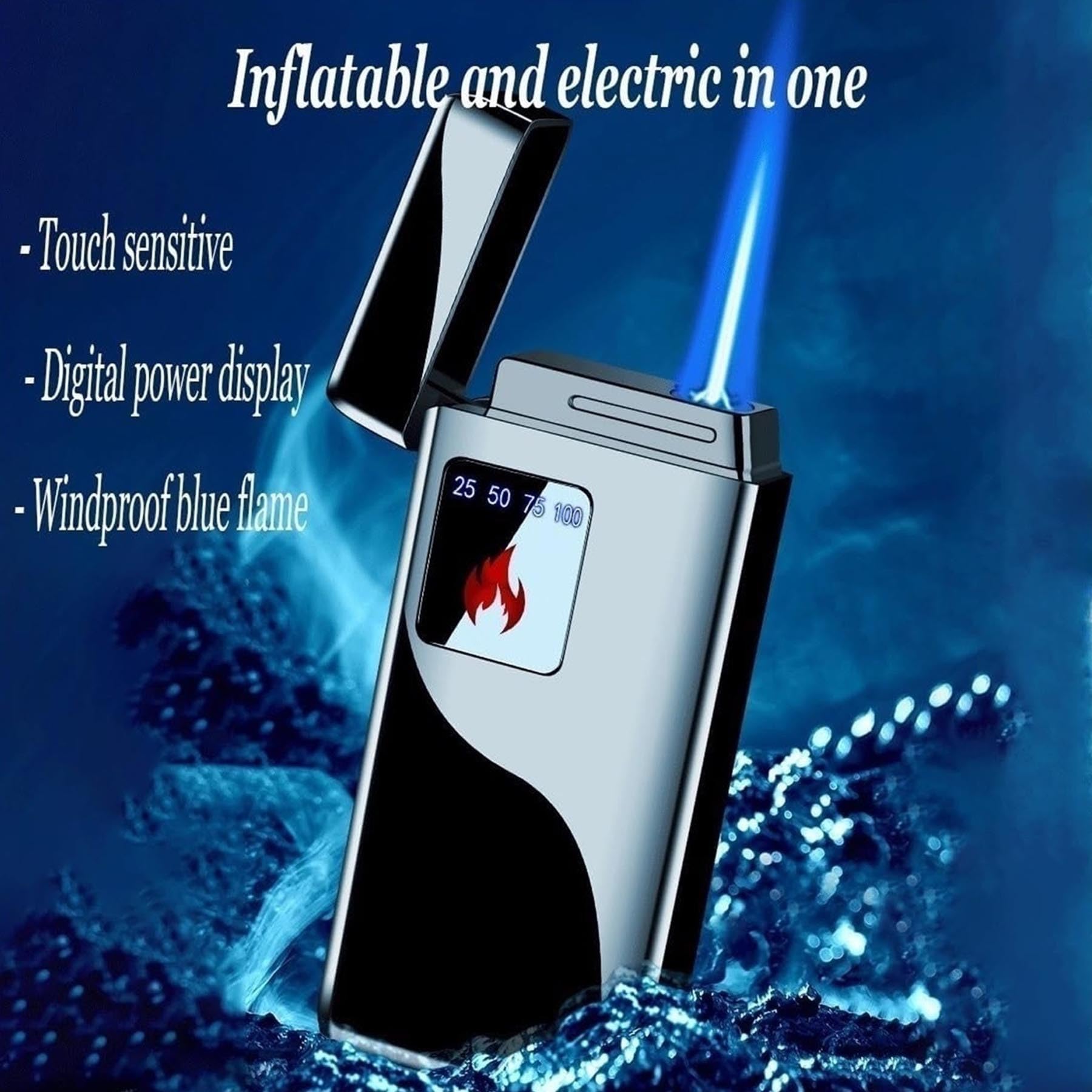 Encendedor de butano con sensor táctil, portátil, resistente al viento, llama ajustable para senderismo y camping, ideal para actividades al aire libre, cómodo y duradero