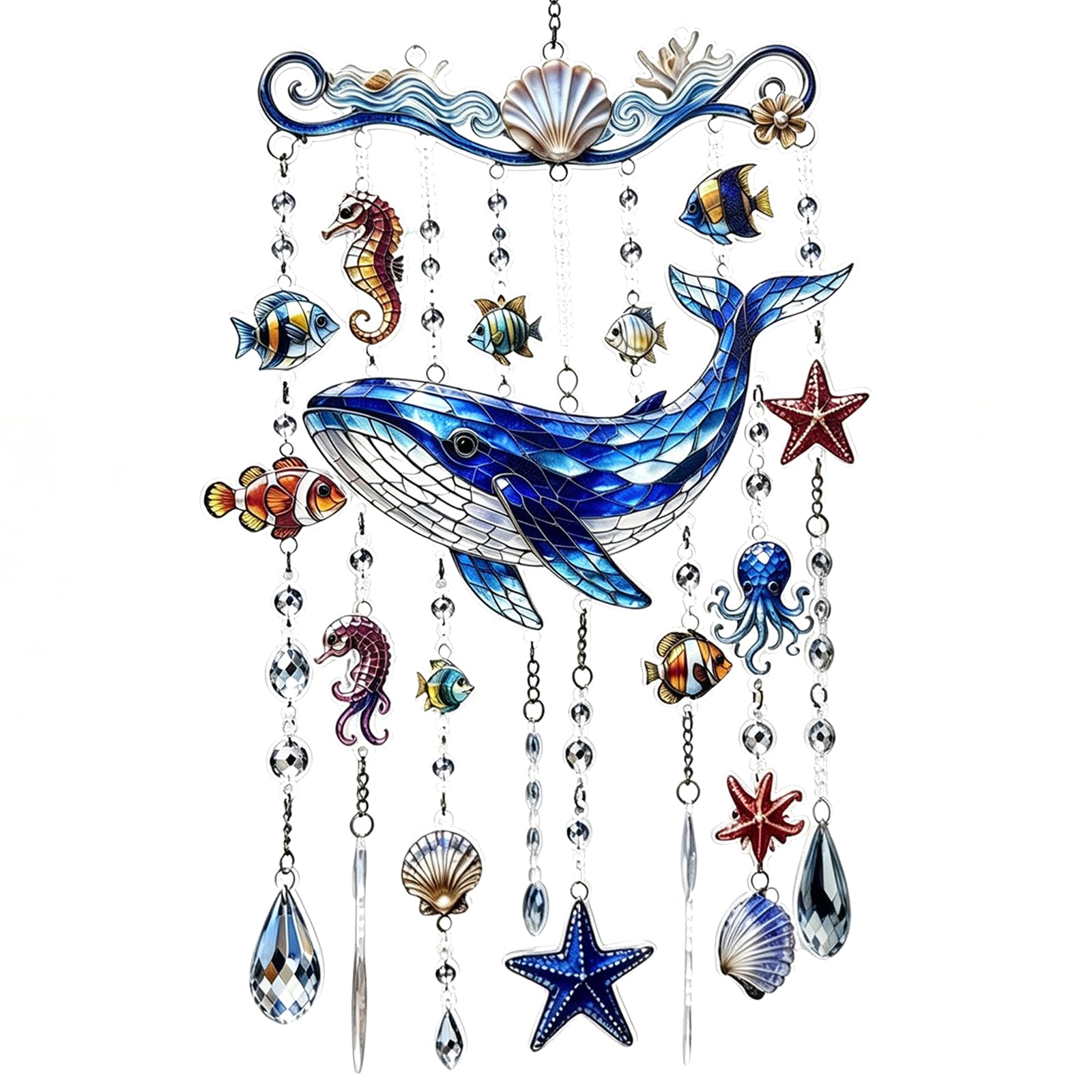 Sea Crystal Hanging Wind Chime Whale Dolphin Turtle Ornament(C)