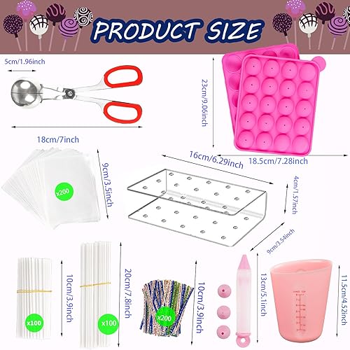 Miniatura 2 de Kit de 606 piezas para tartas, moldes de silicona para piruletas, incluye palitos de piruleta, taza medidora, bolsas de golosinas, lazos giratorios,