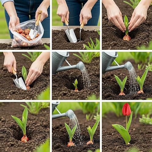 Miniatura 4 de 10 bulbos de tulipán para plantar en otoño a granel, bulbos de tulipán grandes (loro negro)