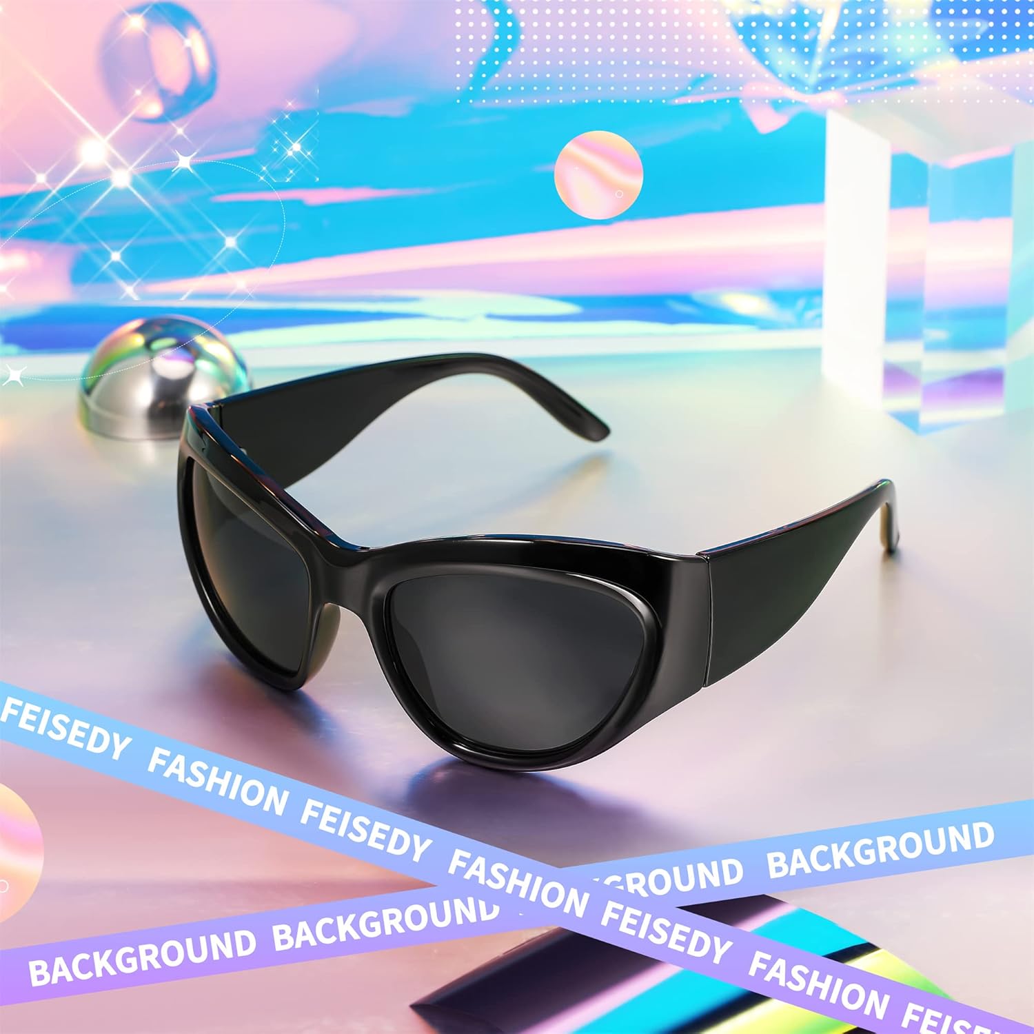 FEISEDY Trendy Y2k Sunglasses Women Men Oversized Shield Sunglasses Fashion Wrap Around Futuristic Glasses B2359 - Image 8