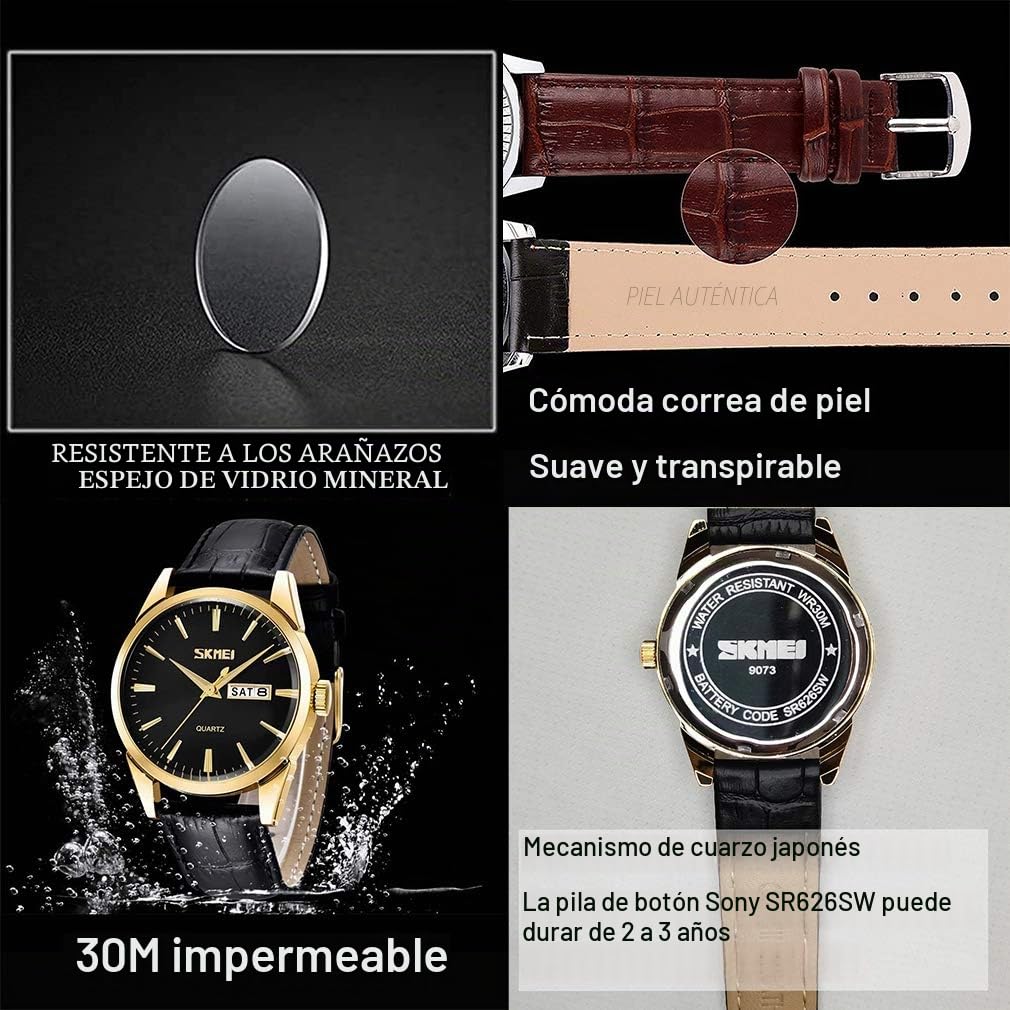 SKMEI Par de relojes para parejas, hombres y mujeres, para él y ella, para marido, esposa, San Valentín, reloj de pulsera a juego, regalo de boda, impermeable, negocios, moda, cuarzo, calendario