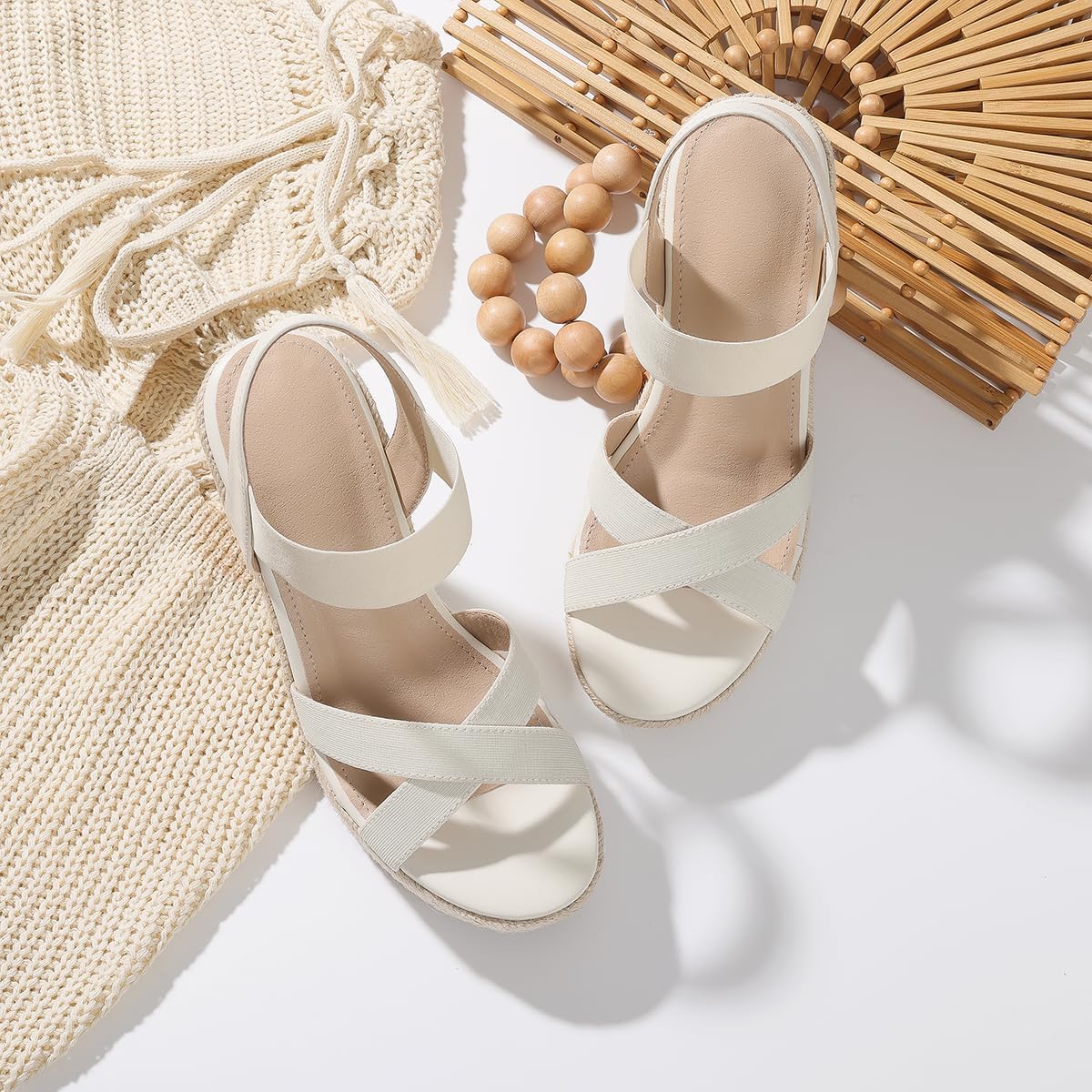 mikarka Women's Open Toe Espadrilles Wedge Sandal Slip On Elastic Ankle Strap Platform Sandals Dressy Comfortable Wedges Shoe - Image 5