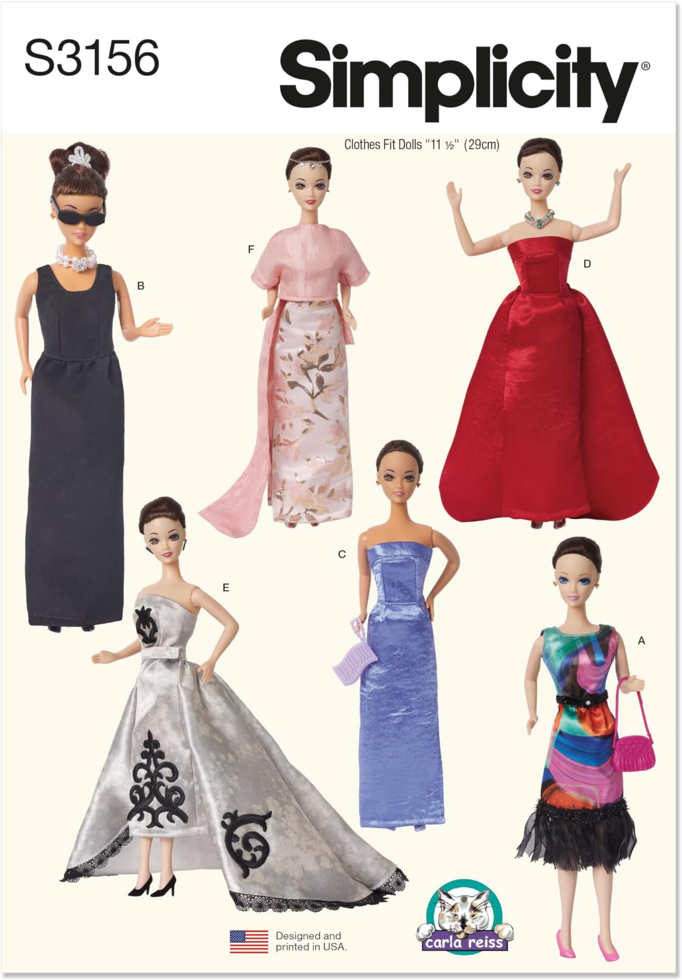 SS3156OS 11 1/2" Fashion Doll Clothes Sewing Pattern Packet by Carla Reiss, Design Code S3156, Sizes One Size