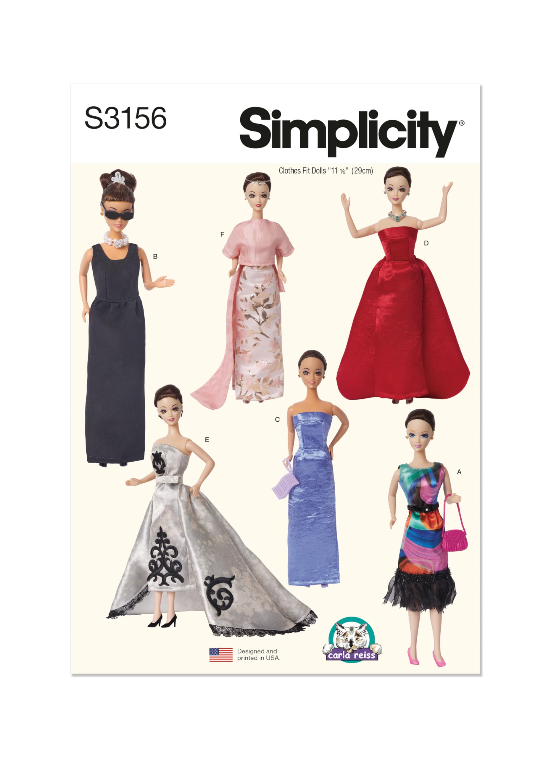 Simplicity Sewing Pattern SS3156OS 11 1/2" Fashion Doll Clothes by Carla Reiss OS (ONE Size)