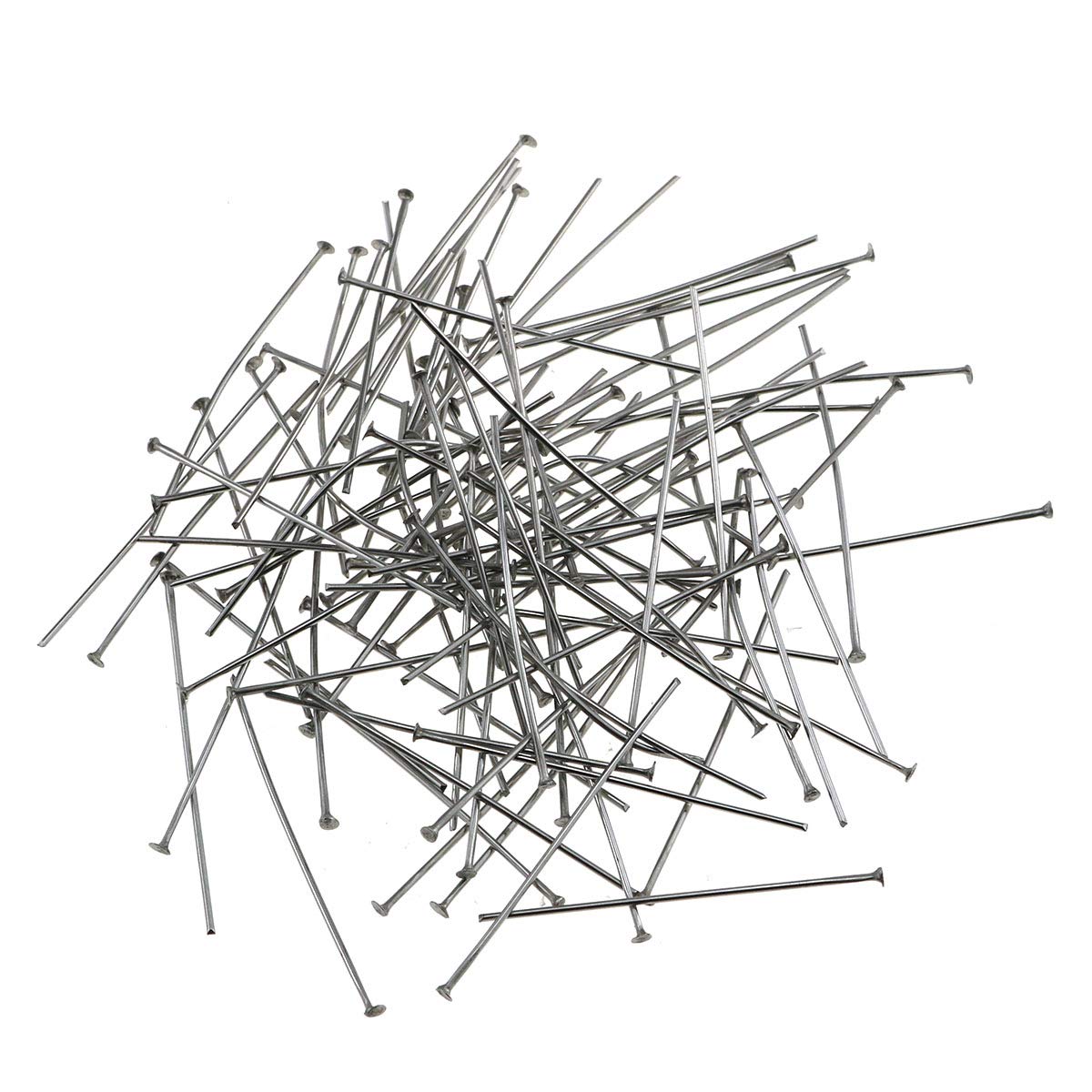 E-outstanding Straight Pin 200PCS Silver 30mm 304 Stainless Steel Flat Head Pins Eye Pins Eyepins Needles Findings for Jewelry Making DIY Craft Fine Satin Pin