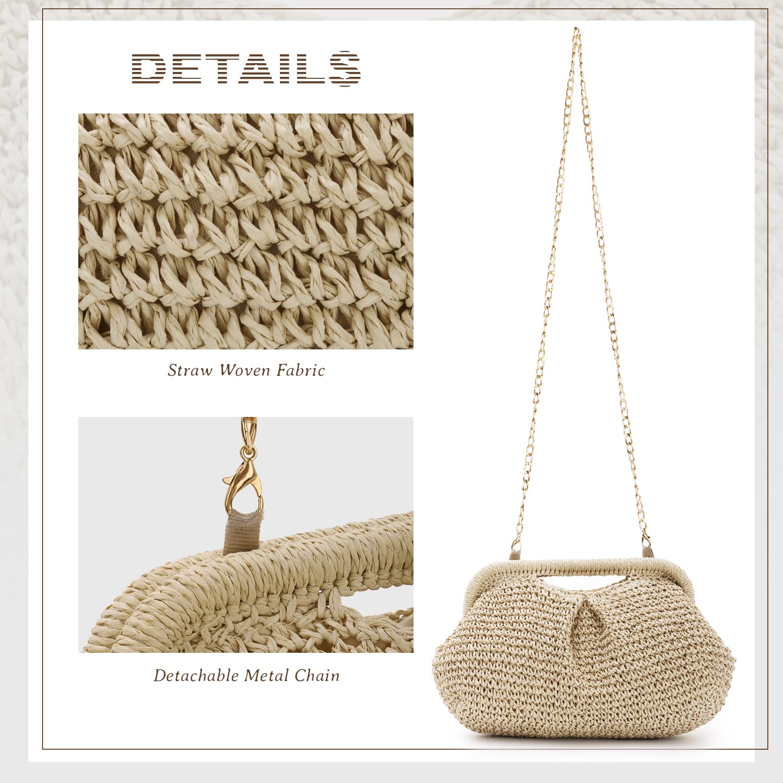 Bolso de Mano de Paja para Mujer Bolso de Playa de Verano Bolso Tejido Cloud Dumpling Bolso Bandolera para Viajes de Vacaciones