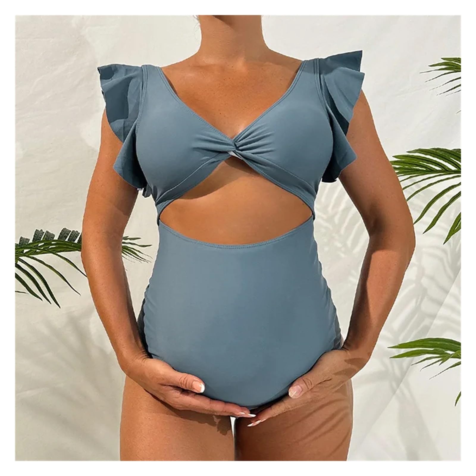 Maillot de Bain Une pièce for Femme Enceinte, décolleté en V, ajouré, for la Plage(Black,S)