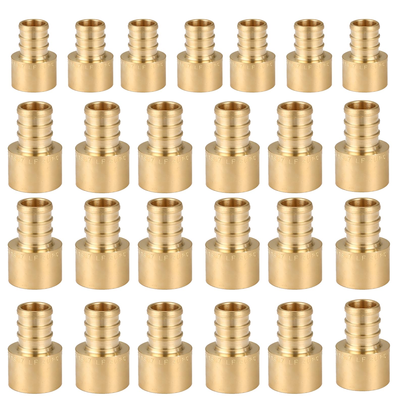 (Paquete de 25) Conectores hembra PEX de 3/4 x 3/4 pulgadas para soldar, accesorios PEX de latón y cobre, accesorios de plomería PEX con púas resistentes a la corrosión bajo tensión (PEX1807129-25Pa