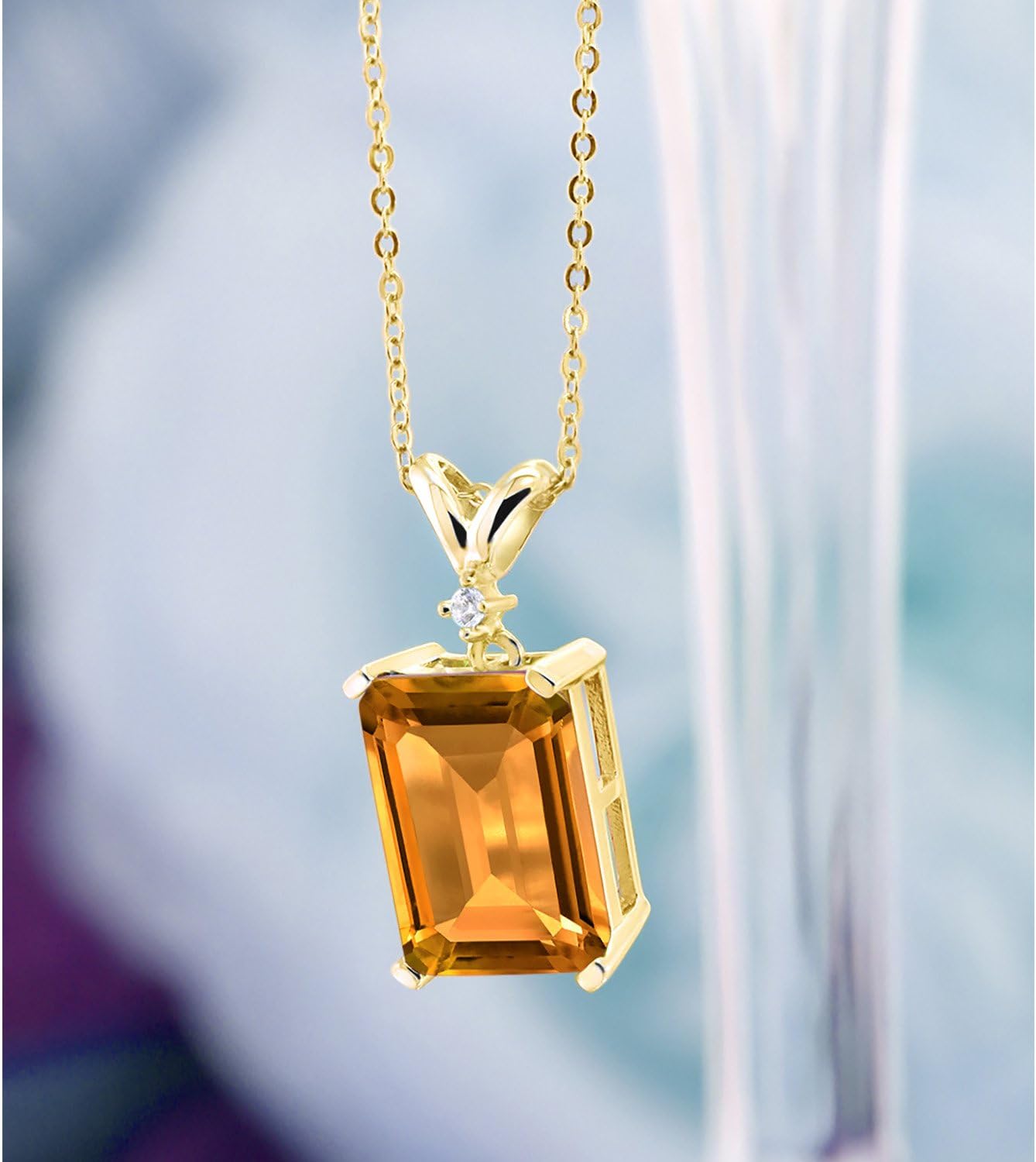 Gem Stone King 5-10 Cttw Gemstone Birthstone and White Diamond Pendant Necklace for Women | 18K Yellow Gold Plated Silver | Emerald Cut 14X10MM with 1MM Round Accent | 18 Inch Chain - Image 5
