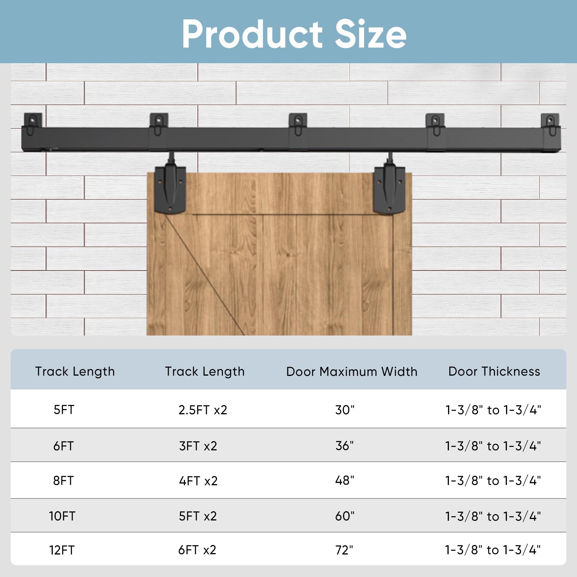 12FT Heavy Duty Exterior Barn Door Hardware Kit for 1 Door, Black — Amazon image 5