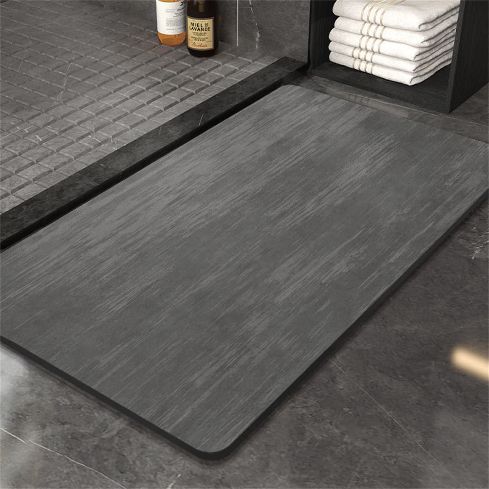 Tapis de salle de bain antidérapant absorbant à séchage rapide en diatomite lavable doux tapis de douche tapis d'entrée gris 40 x 60 cm