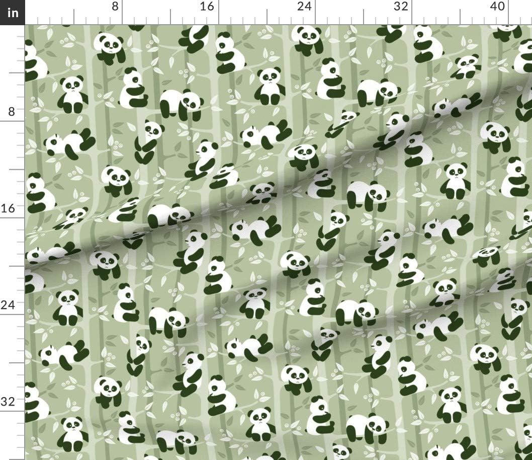 Spoonflower Fabric - Panda Forest Kids Animals Bear Army Green Monochrome Jungle China Printed on Petal Signature Cotton Fabric by The Yard - Sewing Quilting Apparel Crafts Decor