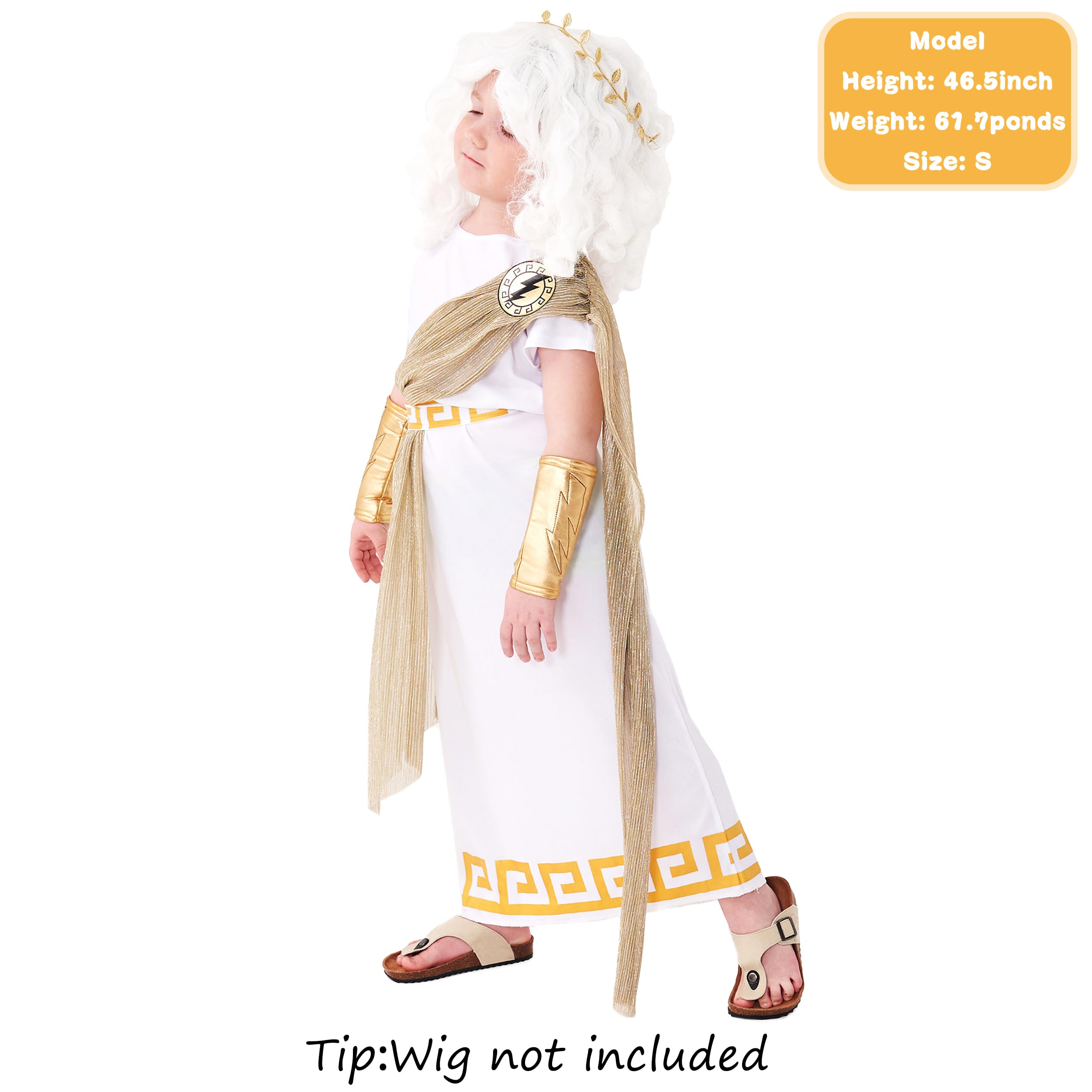 Kosgraiy Kid Zeus Costume,Greek God Costume Kid,Ancient Greek Zeus Outfit with Headband,Belt,Wrist Cover,Halloween Roman Boy Costume,M/130