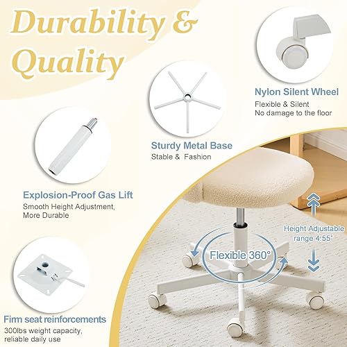 Miniatura 3 de VINGLI Silla Candy sin Brazos, Linda Silla de Escritorio, Cómoda Silla Pequeña de Oficina con Ruedas, Silla de Tocador con Soporte Lumbar, Silla