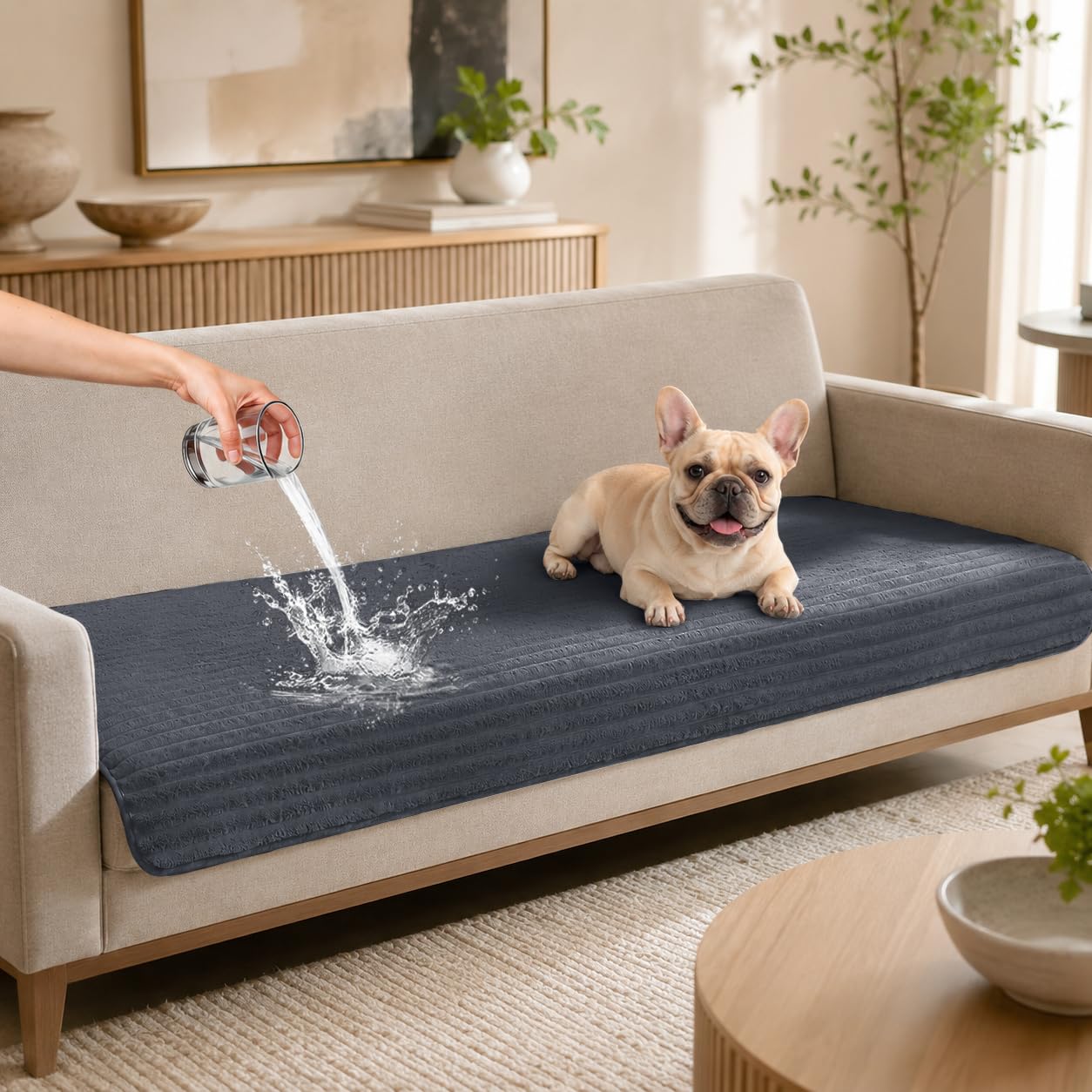 Zlune Non-Slip Sofa Cover for 2 & 3 Seater Sofas, Dark Grey 90x160cm