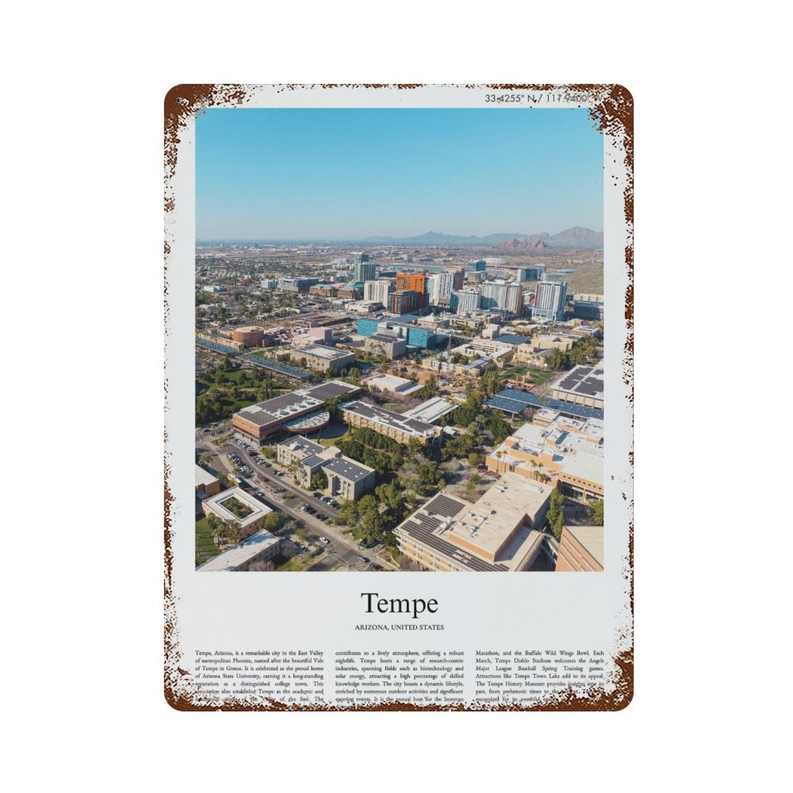 xiaoxiaoshen Tempe Arizona, United States, USA City Scenery Wall Decor Art Metal Tin Poster Modern Home Decor Art Home Bar Shop Decorations Vintage Sign 40x30cm