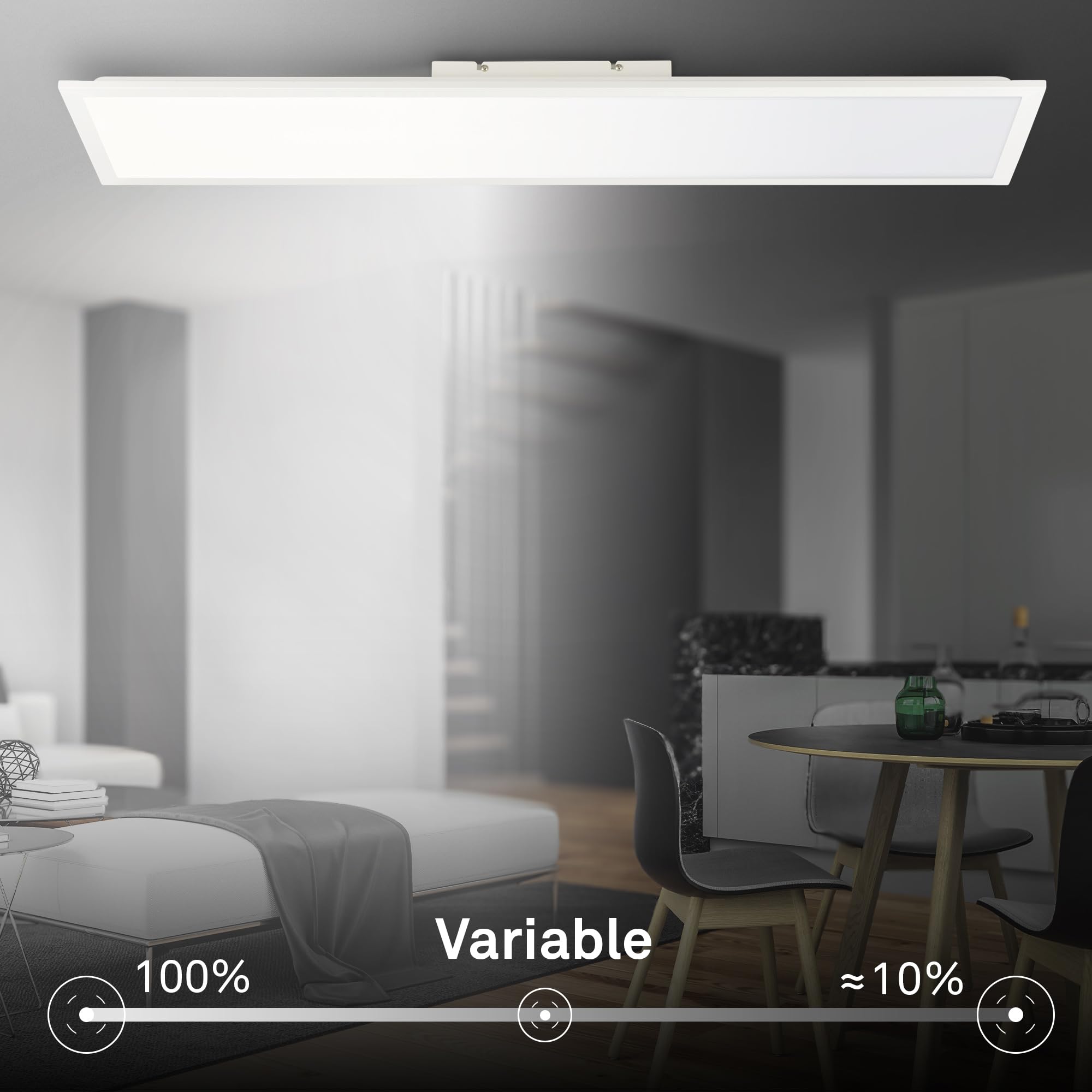BRILONER - Panneau LED, classe énergétique A, 12,6W à 2860lm, télécommande, dimmable, CCT blanc chaud à froid, dalle led, panneau plafond, plafonnier, lustre salon, 100x25x6 cm, blanc