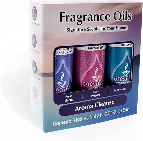 AROMAR Aceite de fragancia premium, botella de 2 onzas, paquete de 3 unidades de aroma aromático de larga duración, aromaterapia fresca y