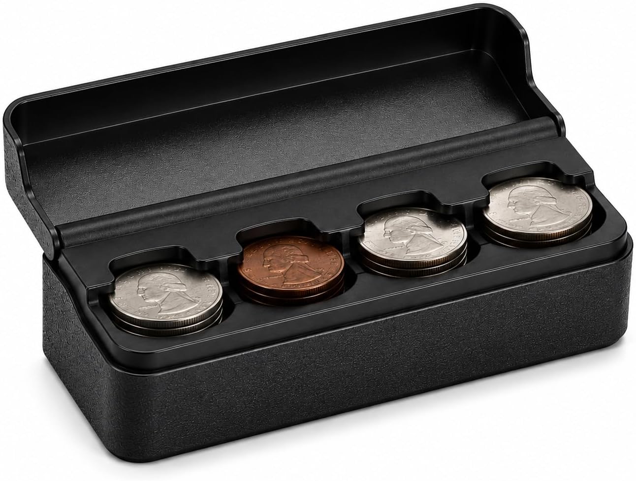 Coin Holder for Car, Portable Change Organizer Compatible with Different Sizes of Coins, Large Capacity Coin Dispenser Box Dash-Mounted Holder for Most Cars Trucks SUVs (Black)