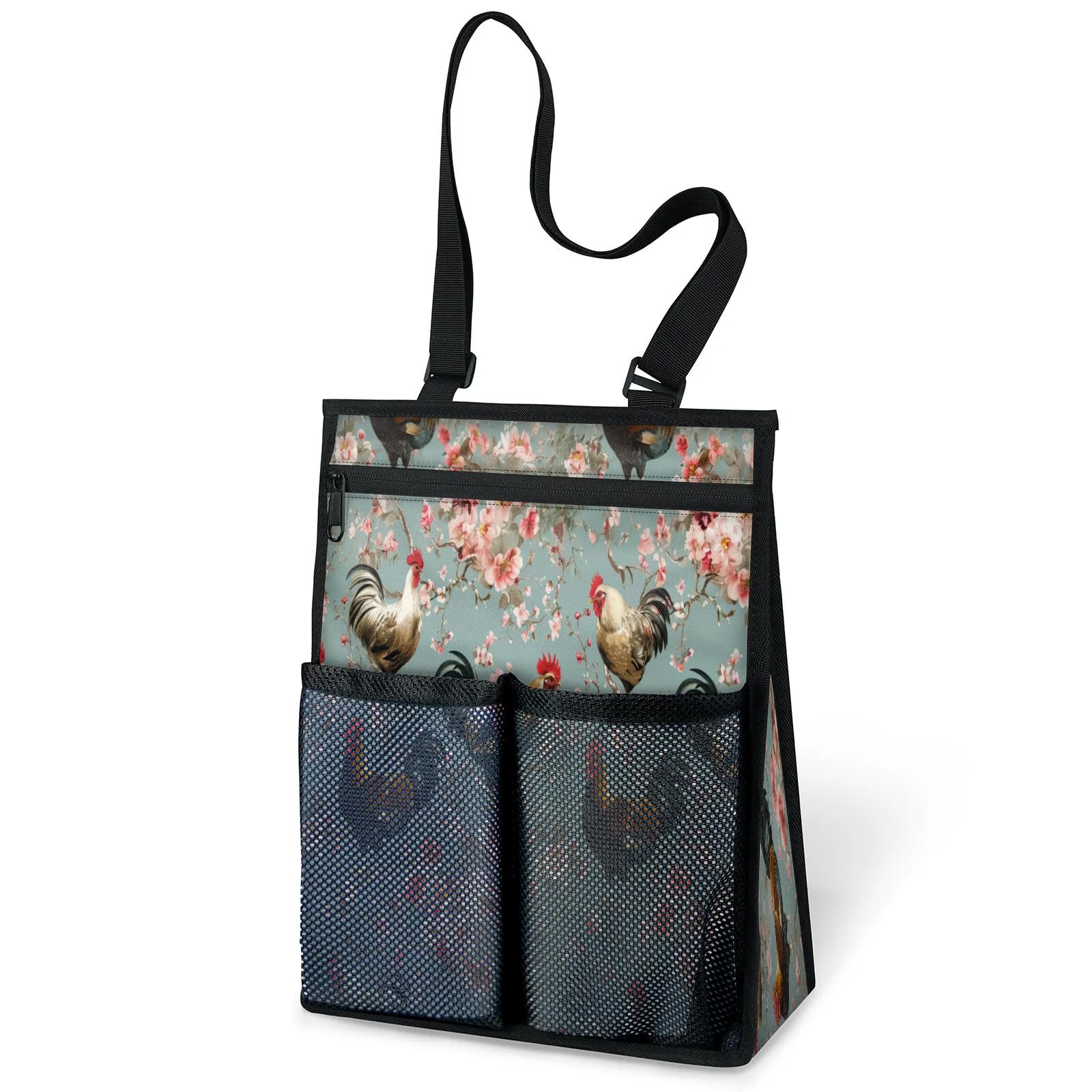 Ourtheme Roosters Chickens Flower Portable Shower Bag for Travel Gym Camp Beach Tote Shower Caddy Bags Hanging Toiletry