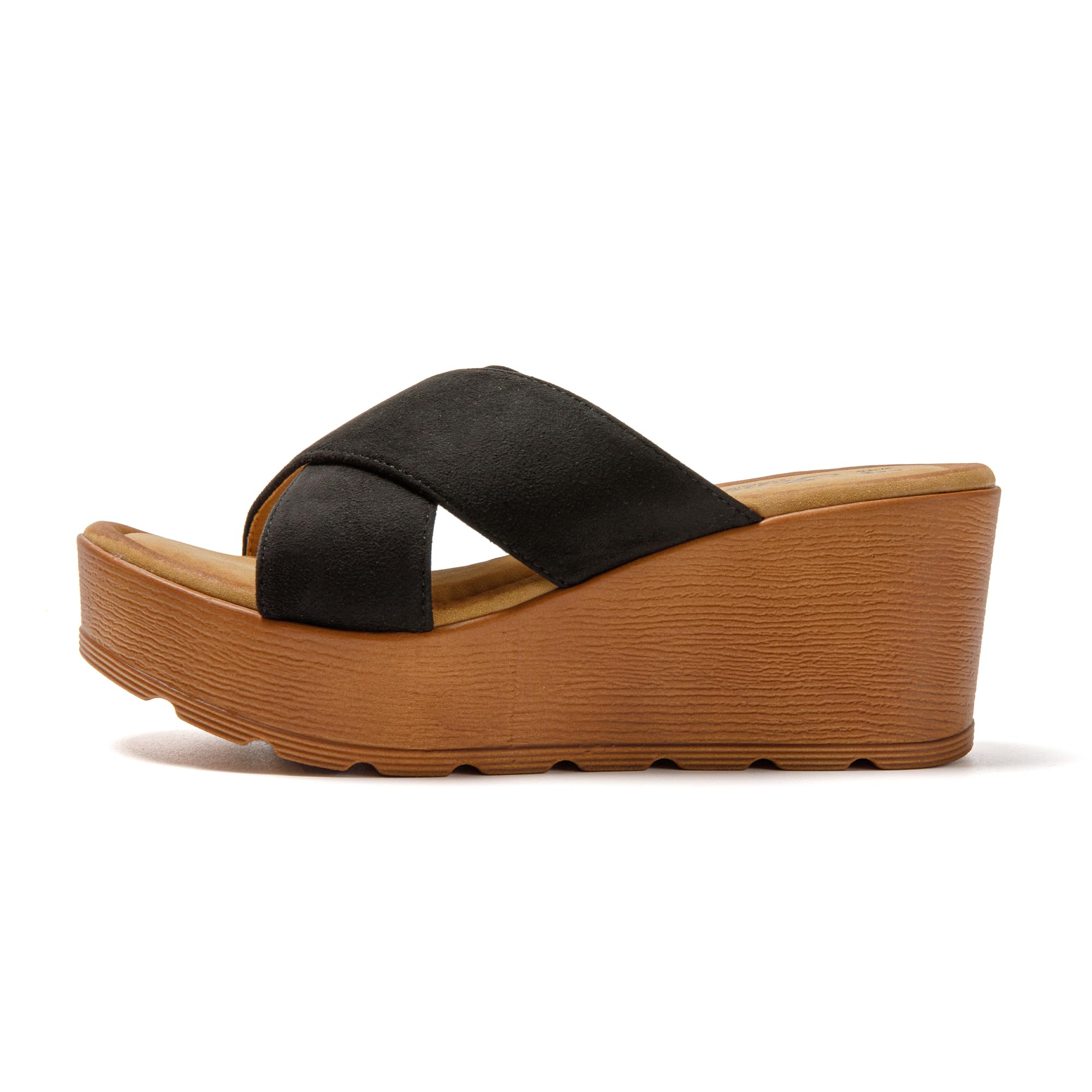 JOMIX Sandales Femme d'Été à Talon Compensé avec Bande Croisée pour Maison, Piscine, Plage et Mer